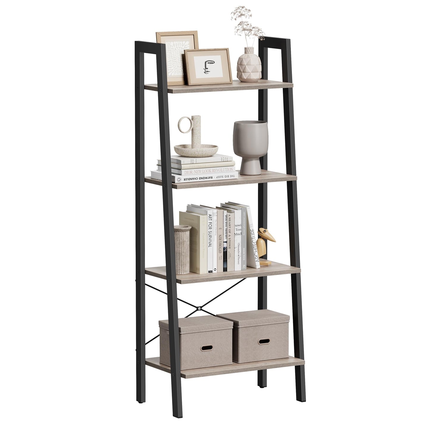 VASAGLE Ladder Shelf, 5-Tier Bookshelf, Storage Rack, Bookcase with Steel Frame, for Living Room, Home Office