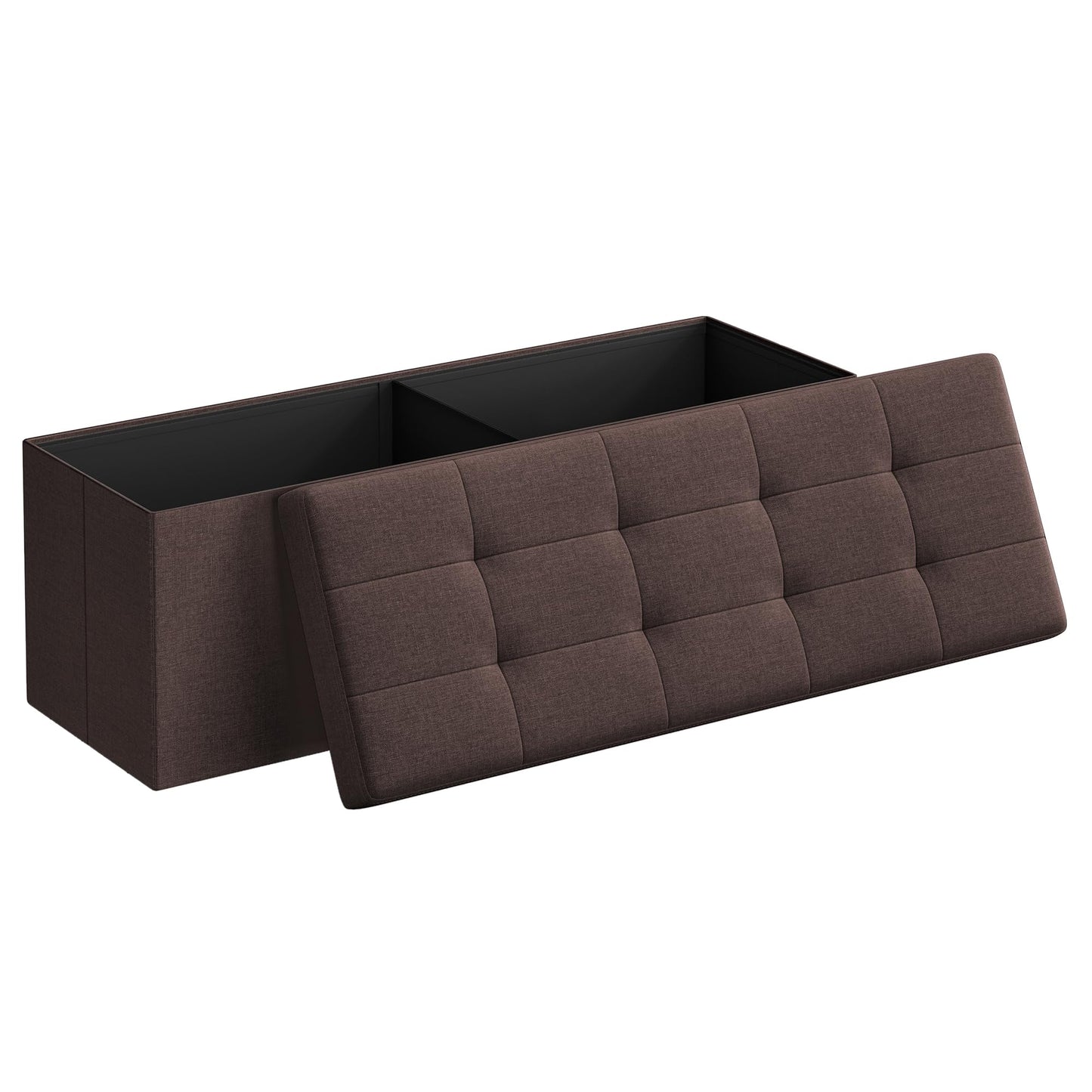 SONGMICS MAZIE Collection - 43 Inches Folding Storage Ottoman Bench, Ottoman Foot Rest, End of Bed Bench, Storage Chest, Load 660 lb, for Living Room, Bedroom, Entryway, Midnight Blue ULSF77IN