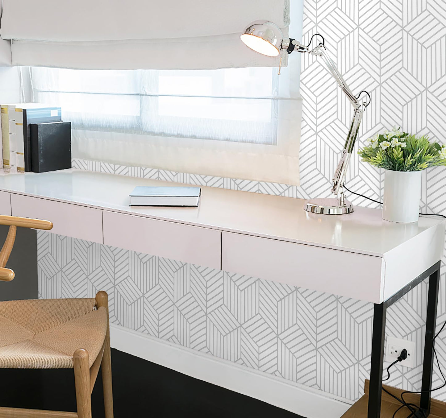CiCiwind Peel and Stick Wallpaper Boho Wall Paper Modern White and Gold Geometric Contact Paper for Cabinets Removable Self Adhesive Bathroom Wallpaper for Bedroom Papel Tapiz para Pared 15.7"x78.7"