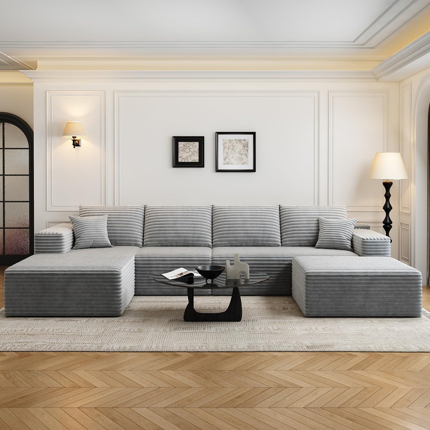 107.5" Cloud Modular Sectional Sofa with 1 Ottoman,Modern Minimalist Upholstered Couches, Comfort U Shaped Sofa for Living Room,Deep Seat Corner Couch,No Assembly Required (Black,Left Facing Chaise)