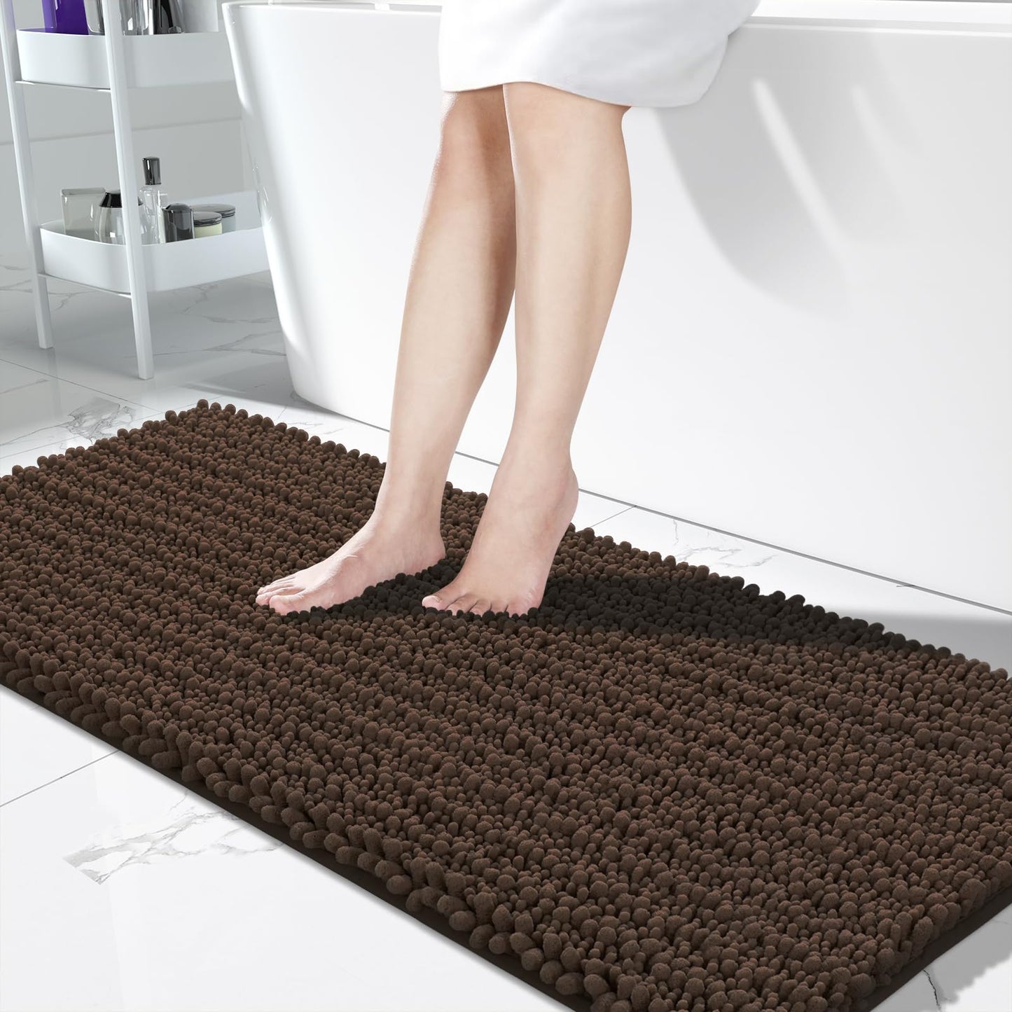Yimobra Bathroom Rugs Non Slip Washable 32x20 Inch - Ultra Soft Absorbent Chenille Bath Mat, Quick Dry Shaggy Floor Carpet for Tub Shower