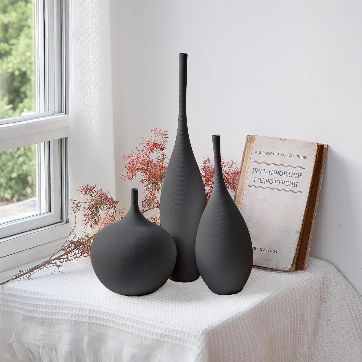White Ceramic Vase Modern Boho Wabi-Sabi Flower Vase Set of 3 Decorative Aesthetic Vases for Centerpieces Pampas Matte Minimalist Vases for Living Room Table Shelf Home Decor Gift