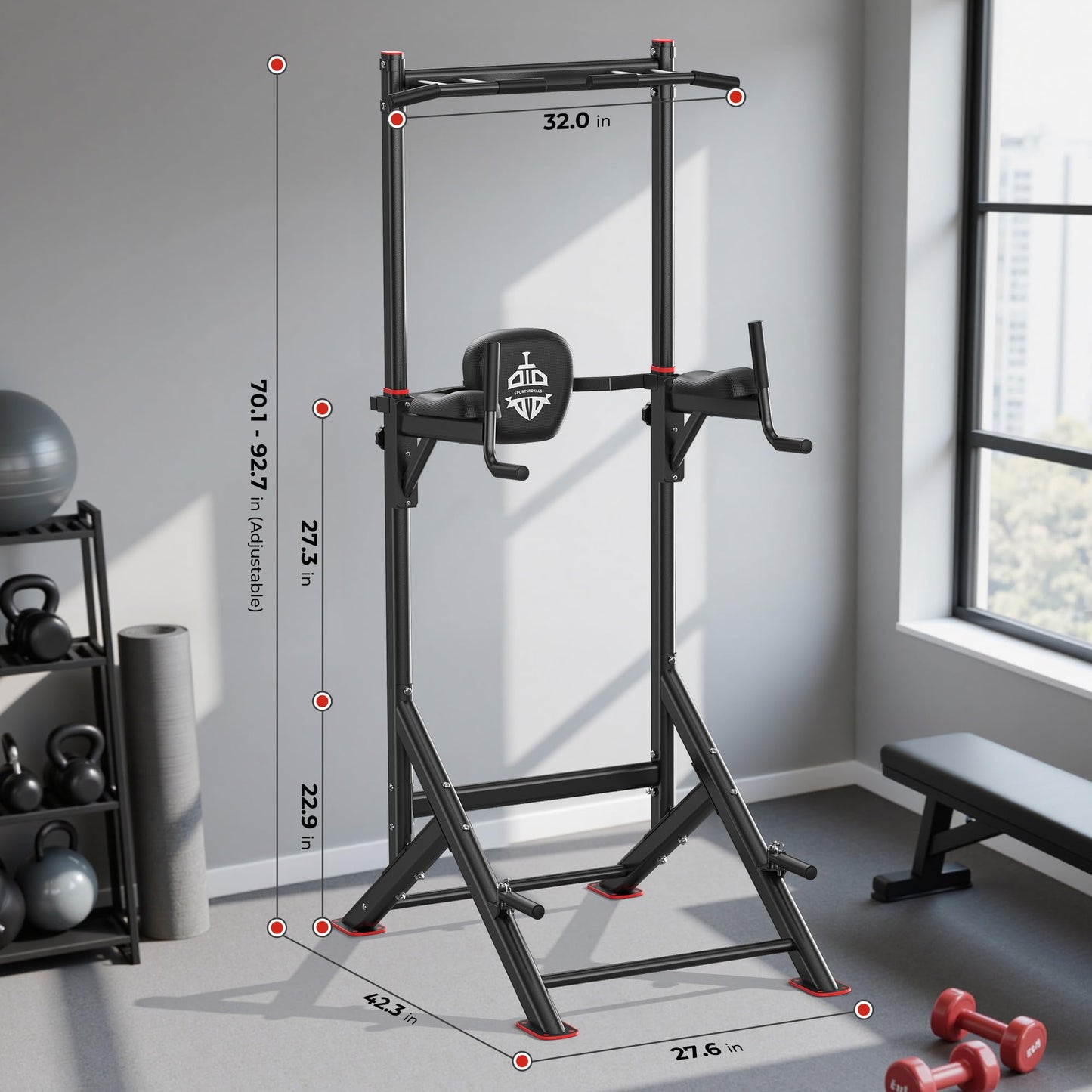 Sportsroyals Power Tower Pull Up Dip Station Assistive Trainer Multi-Function Home Gym Strength Training Fitness Equipment 440LBS