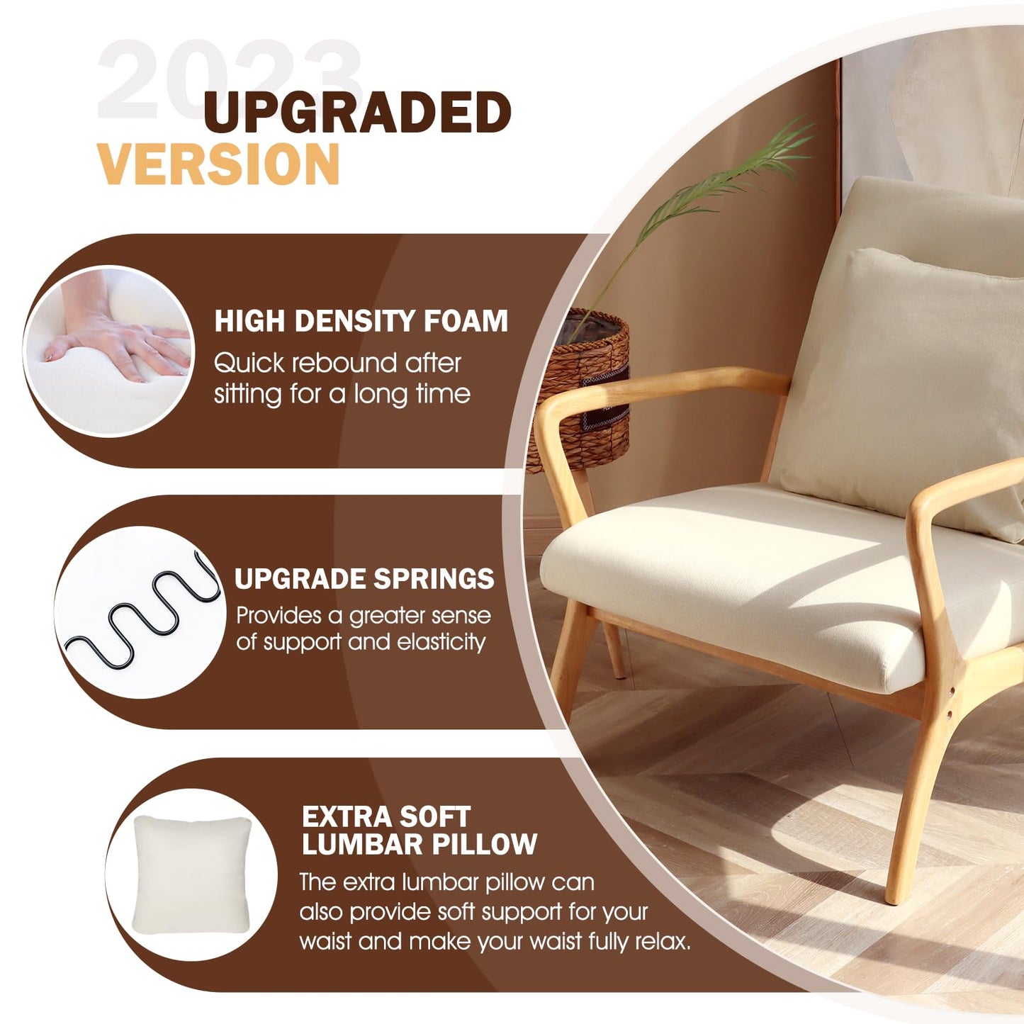 ELUCHANG Mid-Century Modern Accent Chair With Lumbar Pillow, Upholstered Armchair