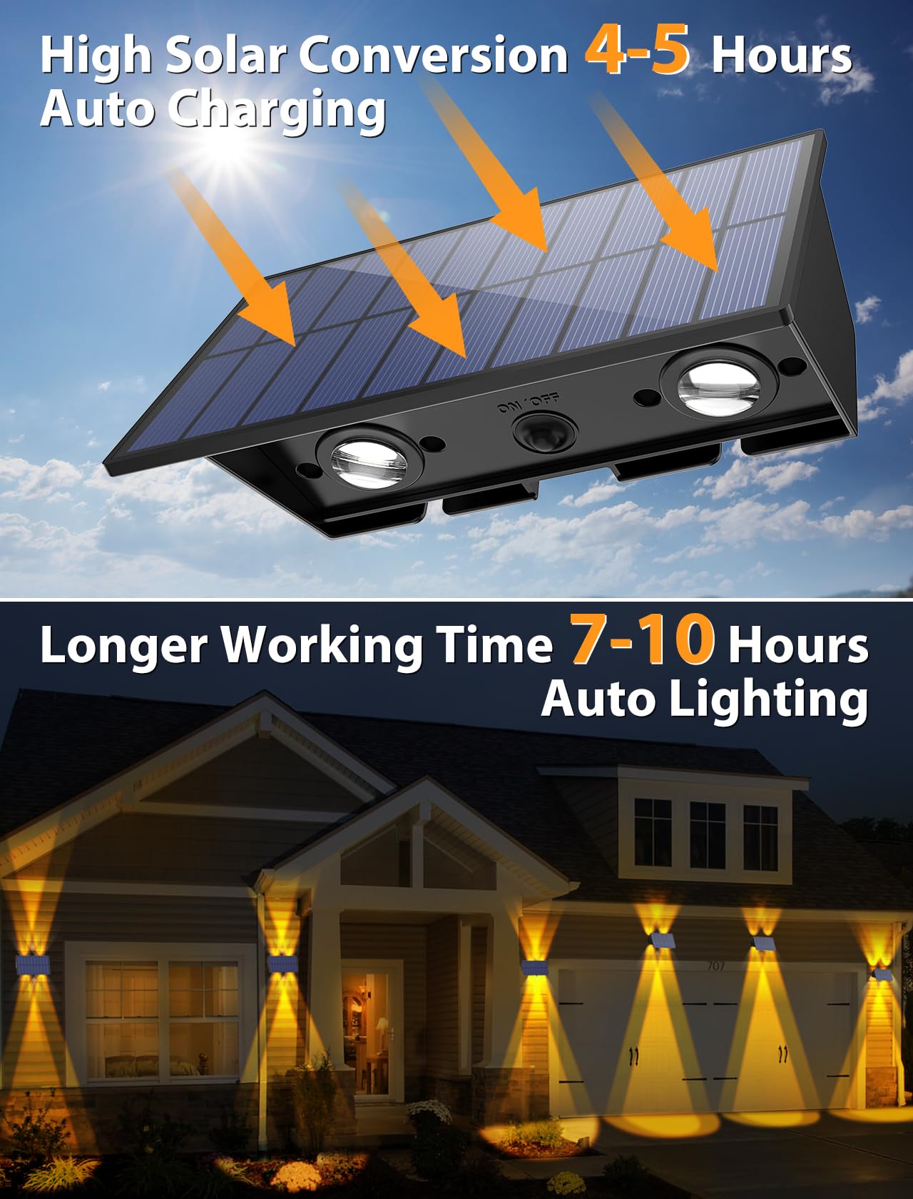Solar Fence Lights,6Pack Solar Lights Outdoor Warm White + RGB Up & Down Waterproof 100 Lumens Dusk to Dawn Large Solar Wall Lights for Backyard/Pool/Railing/Patio/Porch/Step/Wall