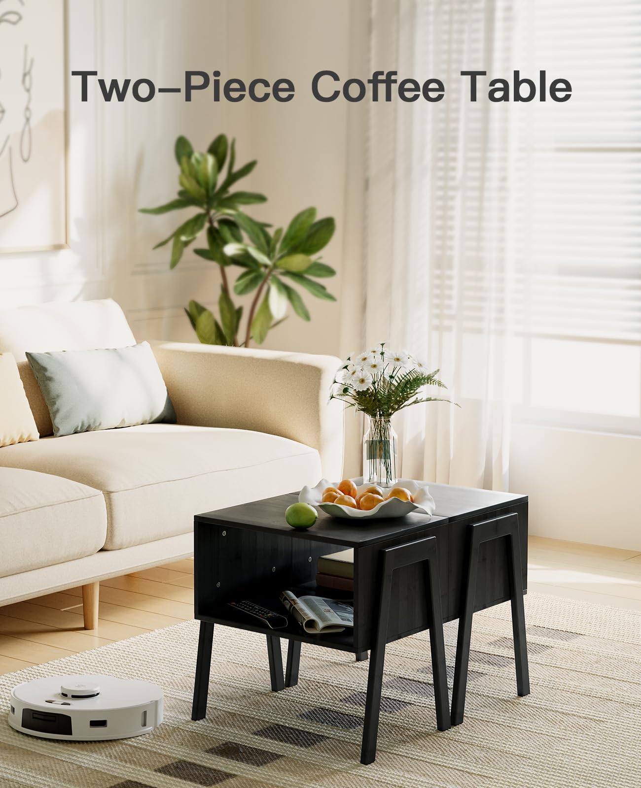 Pipishell Bamboo Stackable End Tables, Living Room Nightstand, Bedside Tables for Bedroom Storage, Set of 2