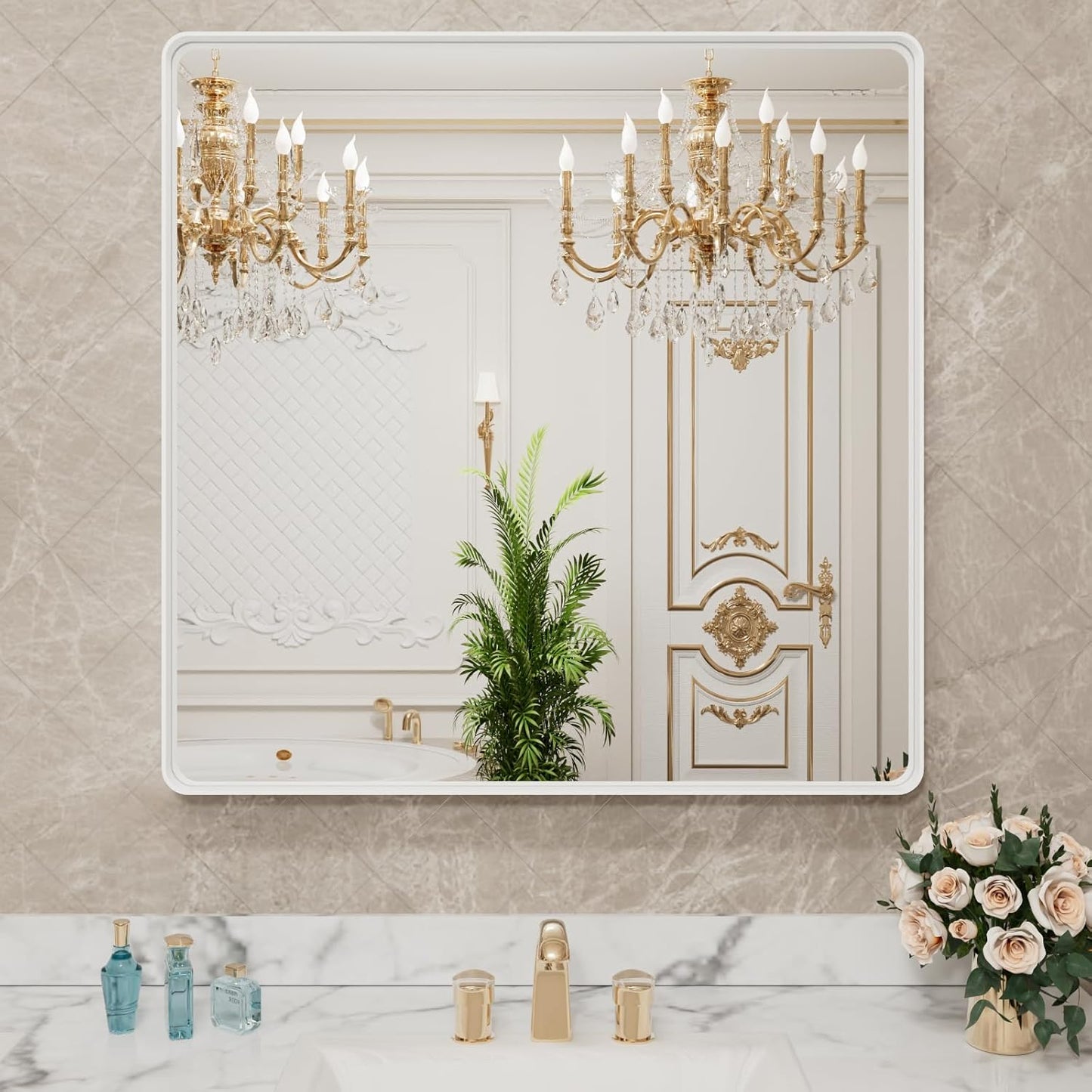 LOAAO Black Metal Framed Bathroom Mirror for Wall, 24X36 Inch Rounded Rectangle Mirror, Matte Black Bathroom Vanity Mirror Farmhouse, Anti-Rust, Hangs Horizontally or Vertically