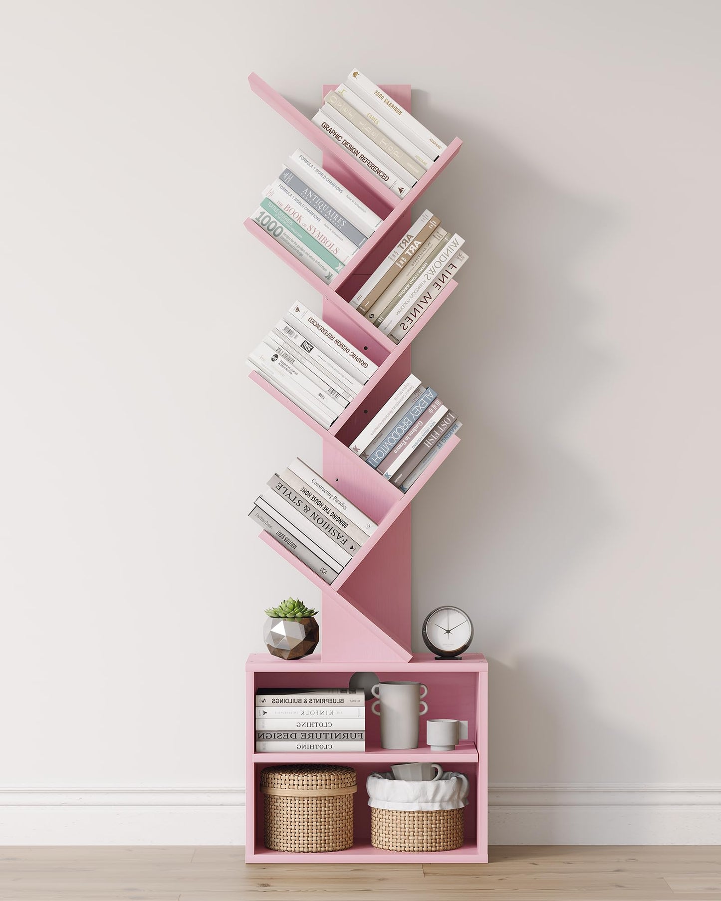 SUNMORY 6 Tier Tree Bookshelf, Small Bookcase with Storage Cabinet, Modern Tall Narrow Bookshelves Organizer, Floor Standing Book Shelf