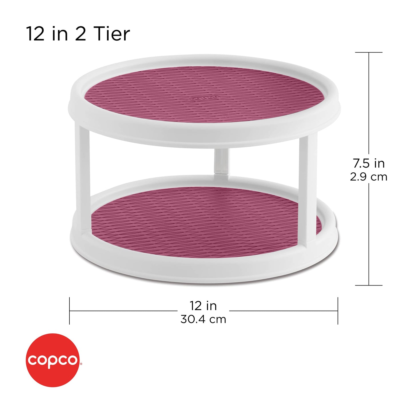 Copco Non-Skid Turntable, storage organizer 2-Tier, 12-Inch, Durable & Easy Clean, White/Gray