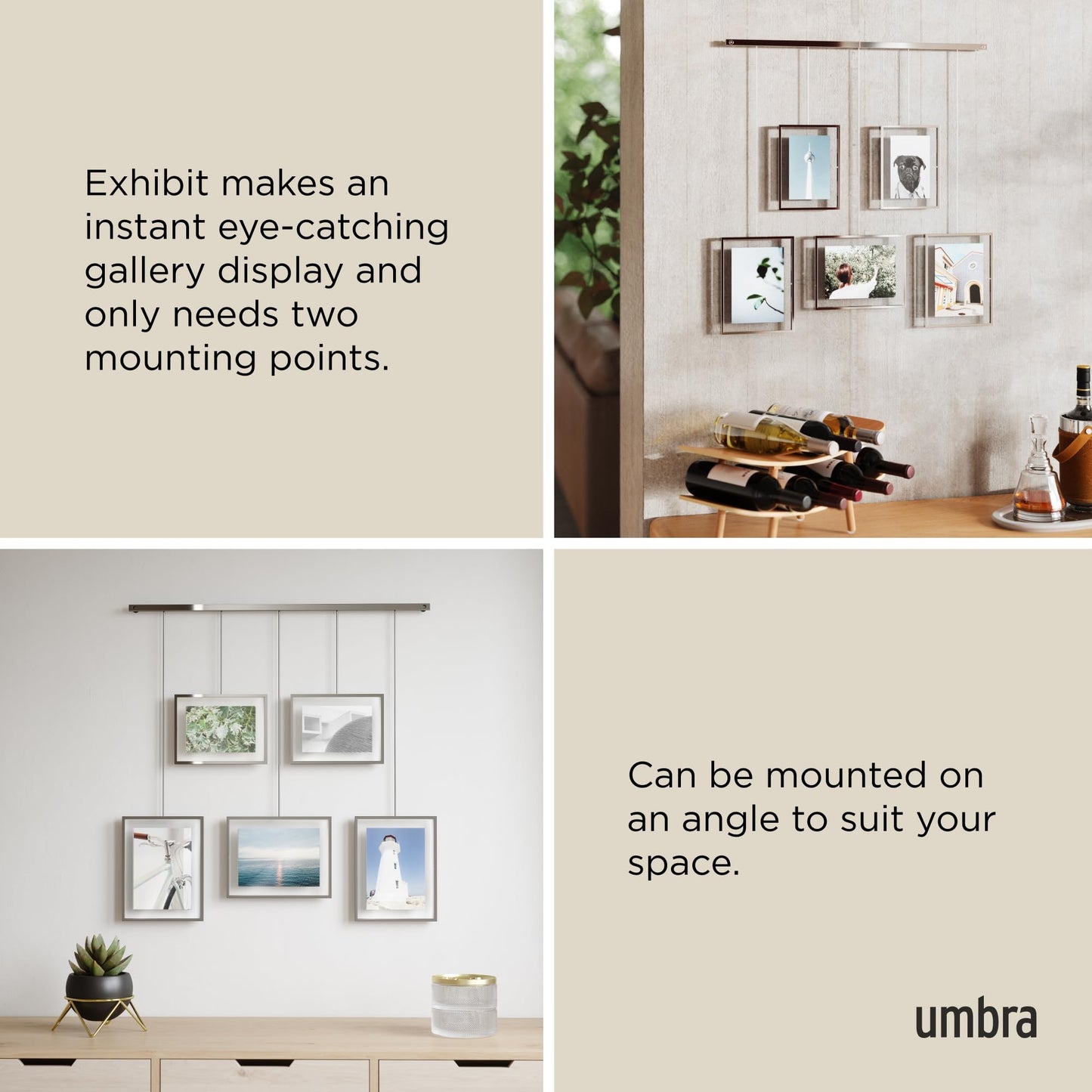 Umbra Exhibit Picture Frame Gallery Set, Adjustable Wall Collage Displays Five Photos (Two 4x6" and Three 5x7")