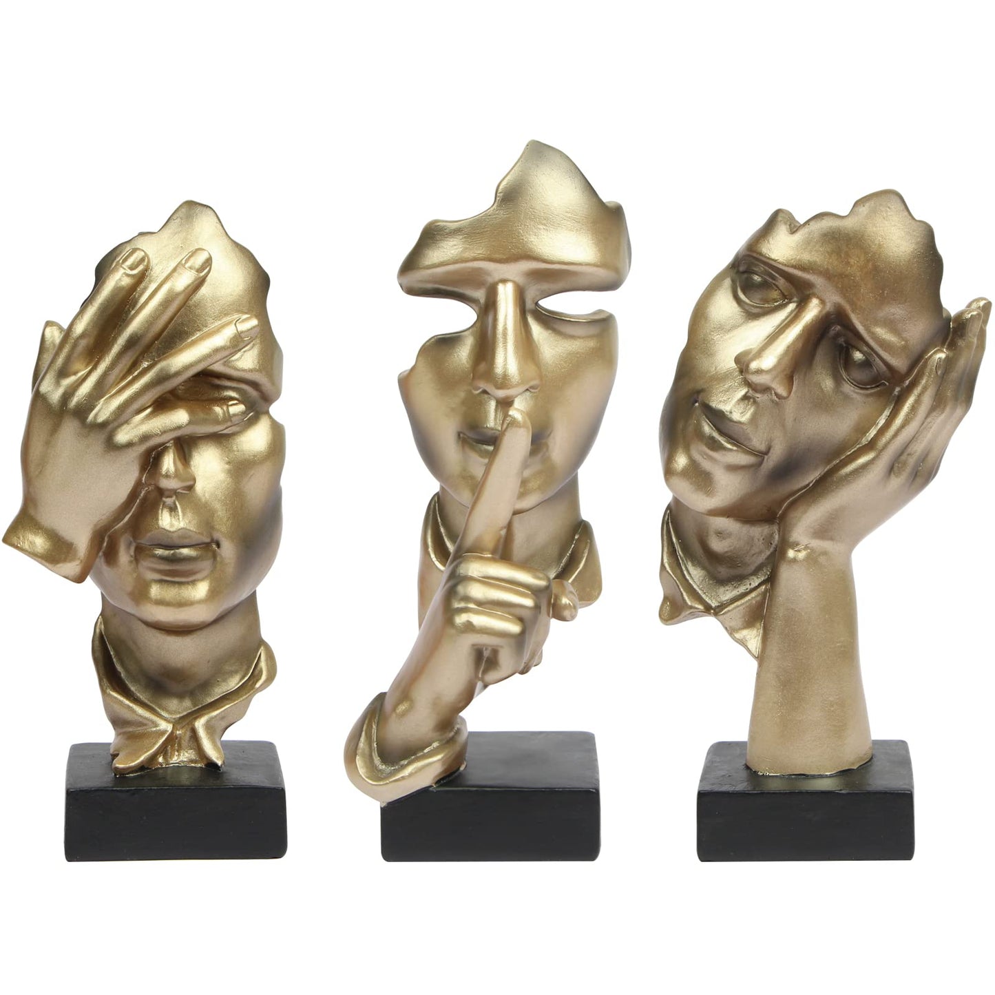 3 Pcs Thinker Statue, Silence is Gold Abstract Art Figurine, No Hear No See No Speak Modern Home Resin Sculptures Decorative Objects