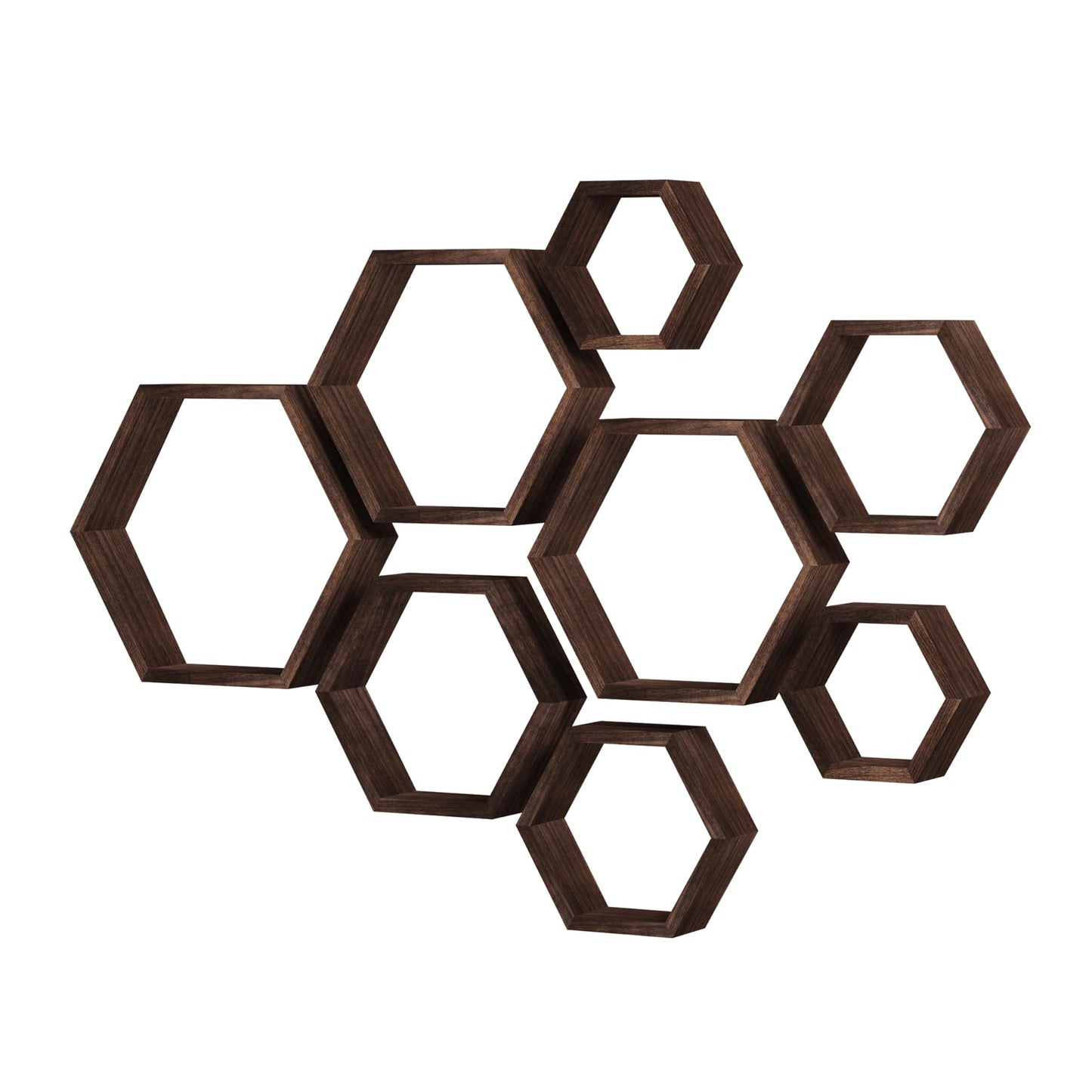 WONFUlity Hexagon Floating Shelves Honeycomb Shelves Wall Mounted Wood Farmhouse Storage Wall Shelf for Bathroom, Kitchen, Bedroom, Living Room,Driftwood Finish Decor, Black