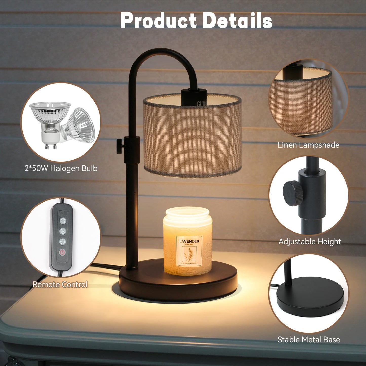 Candle Warmer Lamp with Timer, Dimmable Candle Wax Warmer Candle Lamp with 2 Bulbs