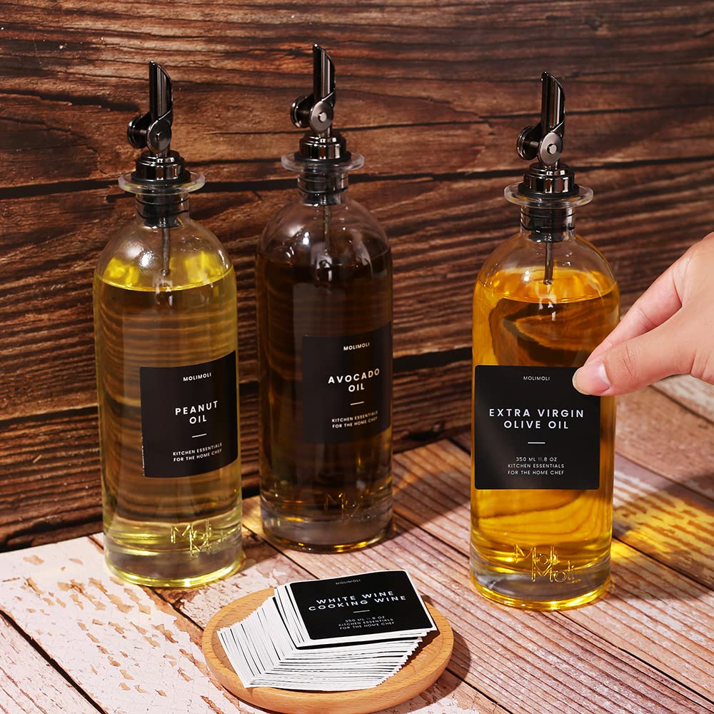 Olive Oil Dispenser Bottles for Kitchen with Pourer - Oil and Vinegar Dispenser Set, Glass Dispenser for Kitchen, Dispenser Bottle of 350ml - Set of 2