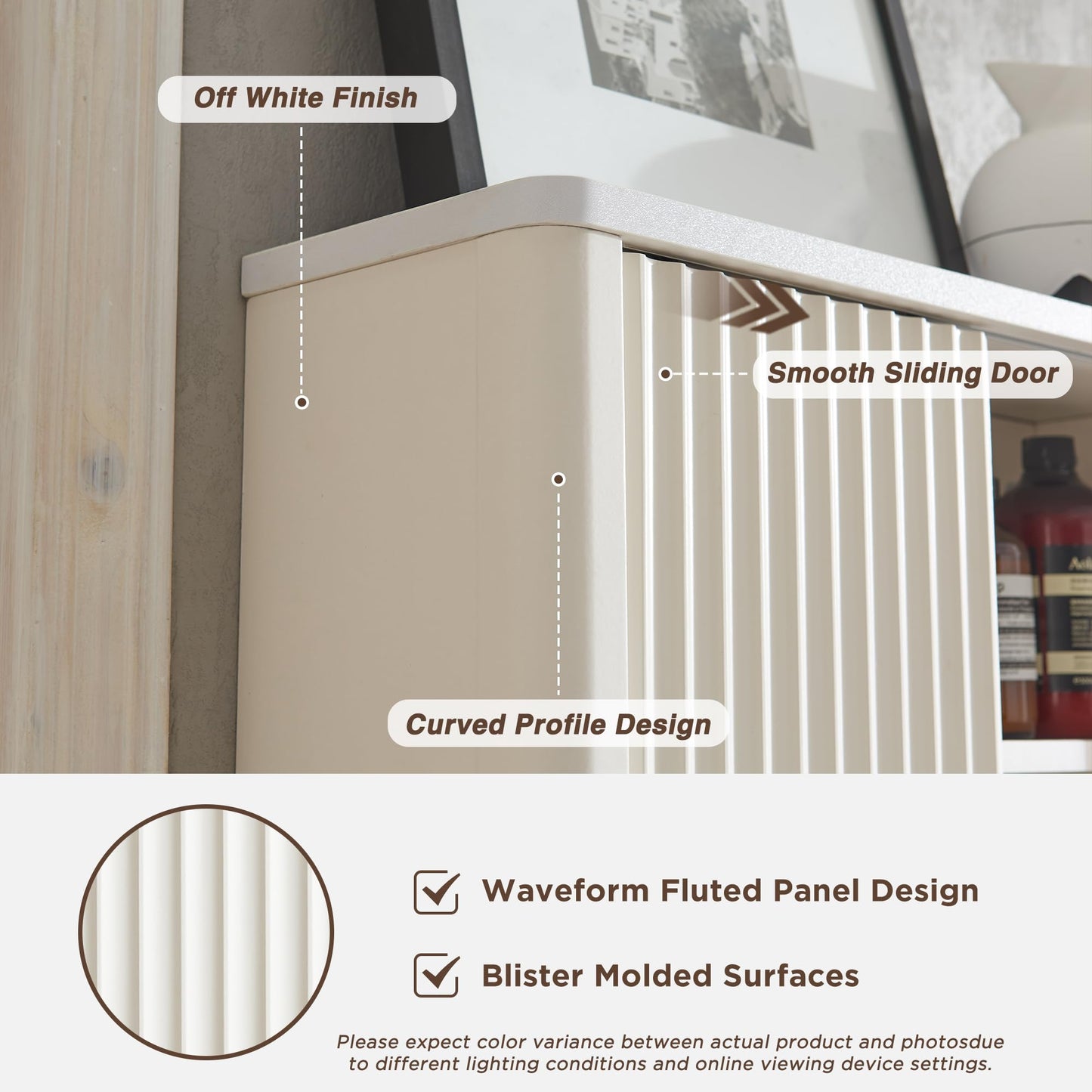 RedLemon Bathroom Wall Cabinet w/Fluted Sliding Door, Modern Medicine Cabinet w/Faux Marble Top & Adjustable Shelf, Curved Profile Wall Mounted Storage Organizer, Natural Oak Color
