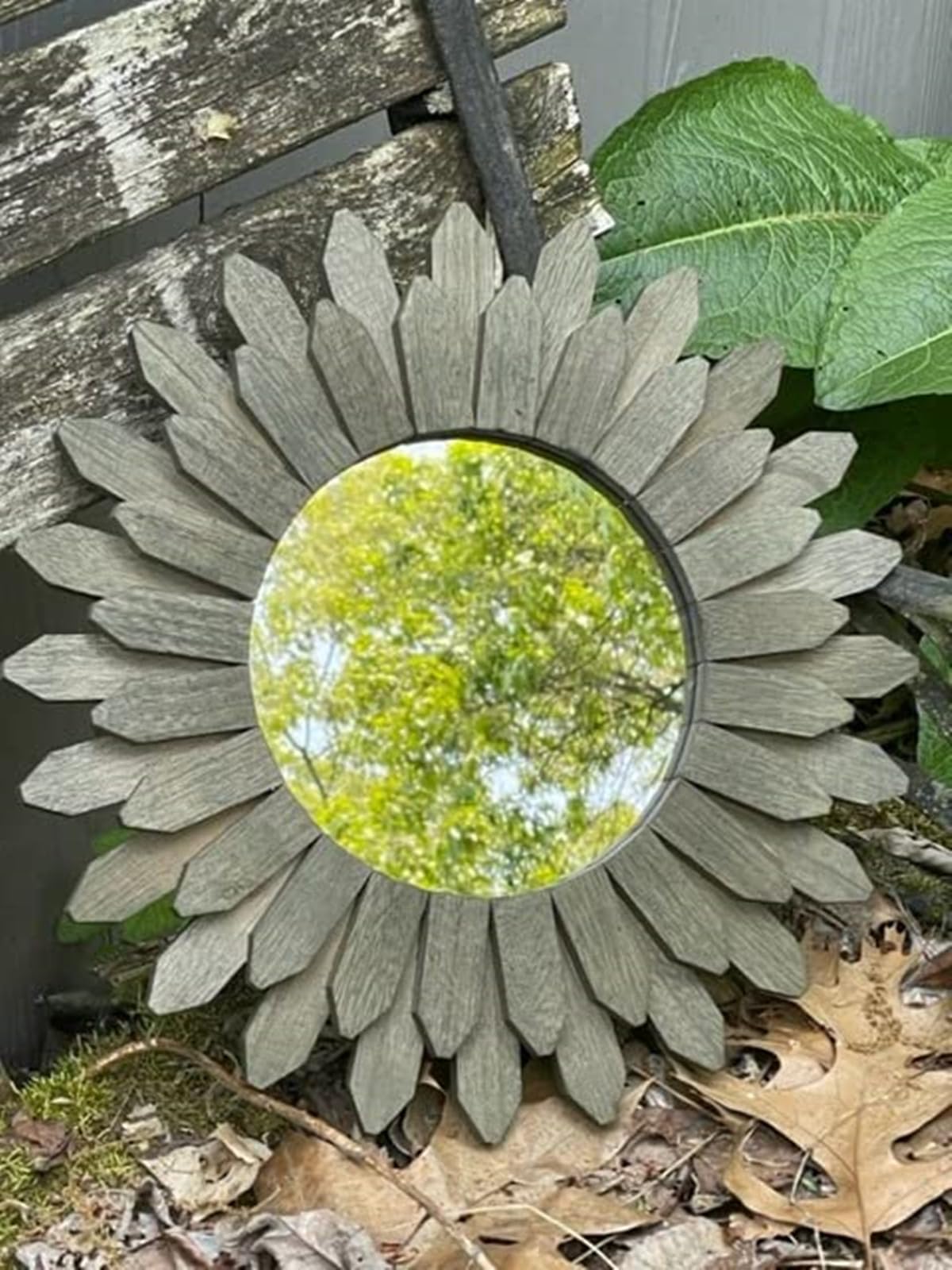 Honiway Wall Mirror Decorative 12 inch Rustic Wood Mirror Sunburst Boho Mirror for Entryway Bedroom Living Room Bathroom House Warming Gifts New Home Essential Carbonized Black
