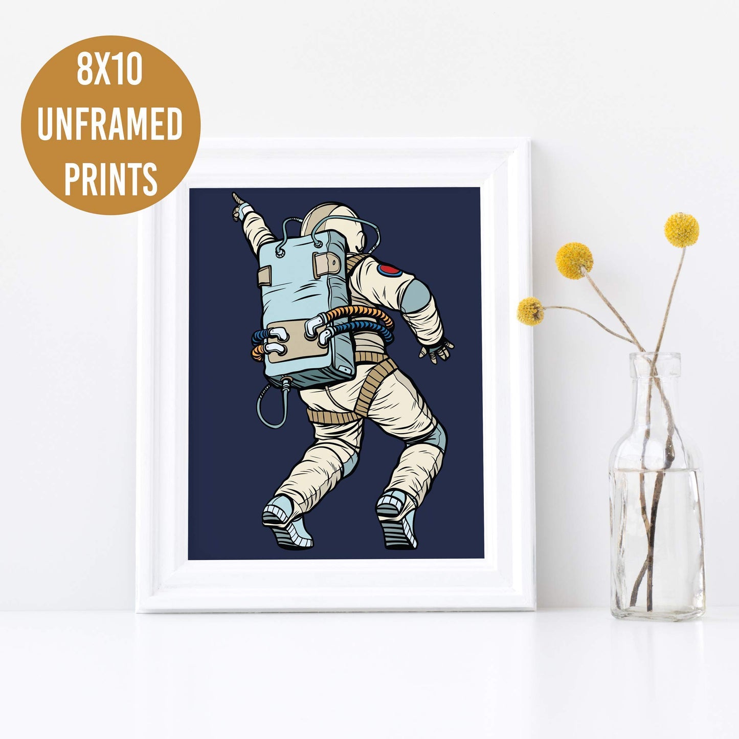 Outer Space Room Decor - Set of 6 Space Posters, 8x10 Dancing Astronaut Wall Prints, Space Wall Art for Boys, Kids & Space Fans, Printed on FSC Certified 100# Cardstock