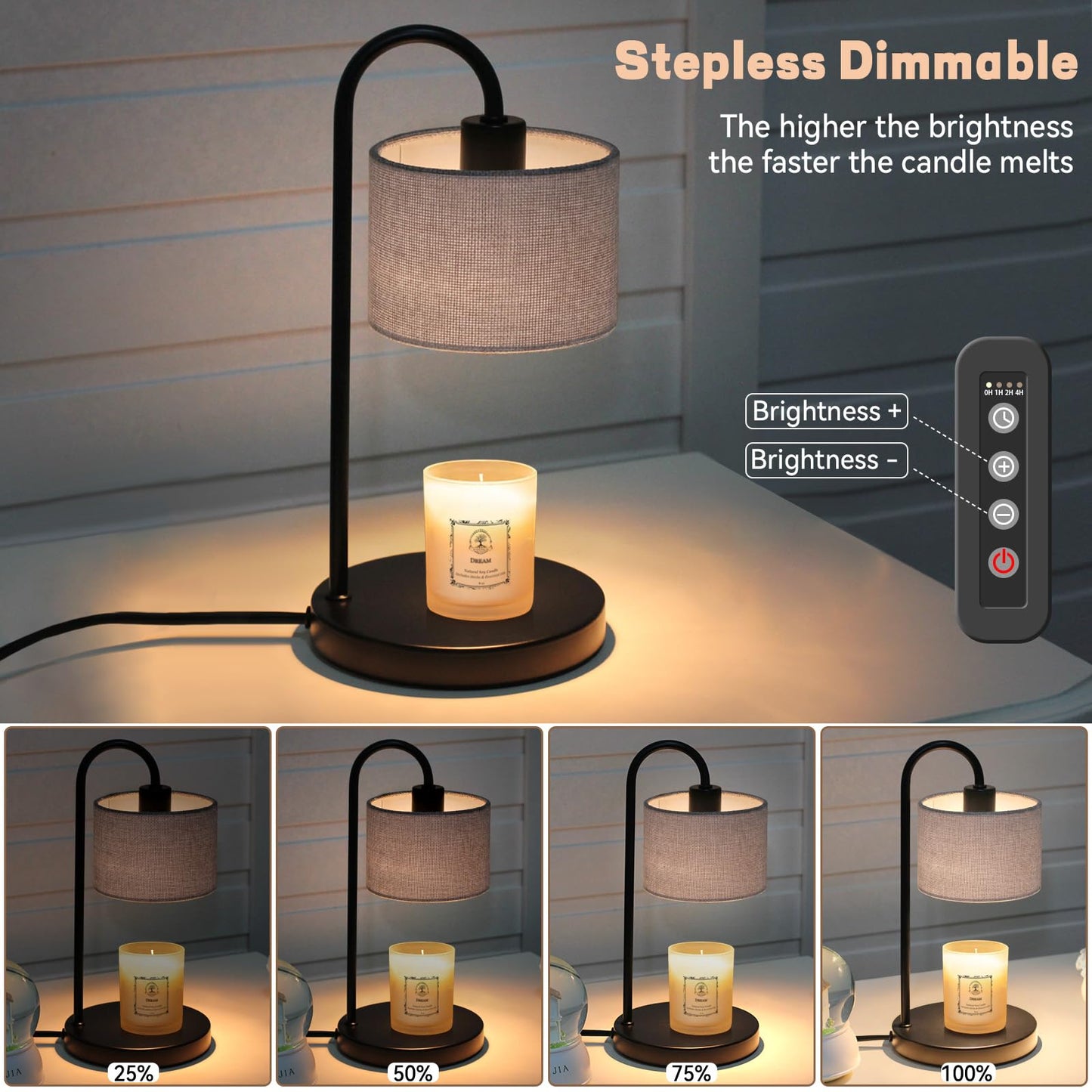 Candle Warmer Lamp with Timer, Dimmable Candle Wax Warmer Candle Lamp with 2 Bulbs