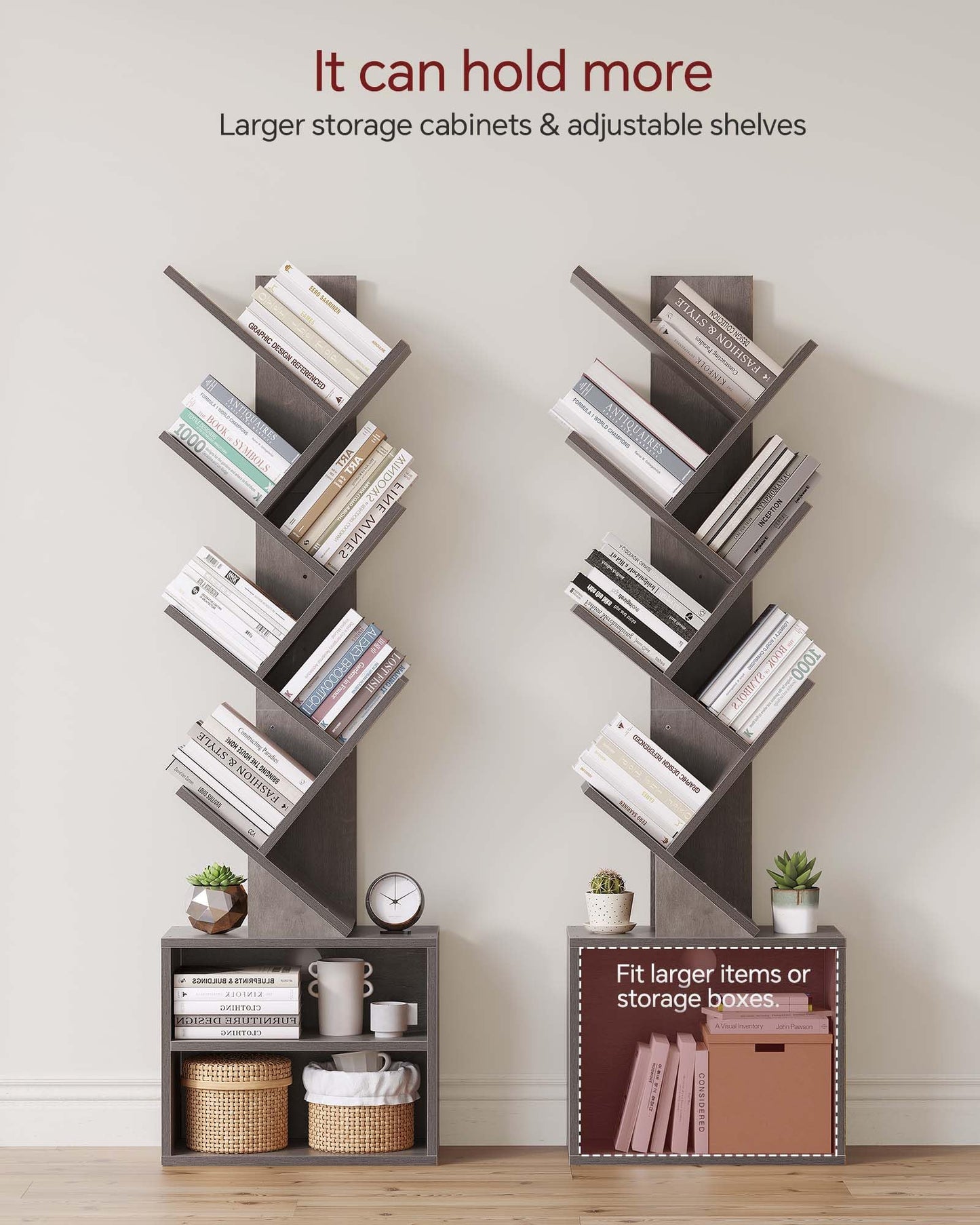 SUNMORY 6 Tier Tree Bookshelf, Small Bookcase with Storage Cabinet, Modern Tall Narrow Bookshelves Organizer, Floor Standing Book Shelf