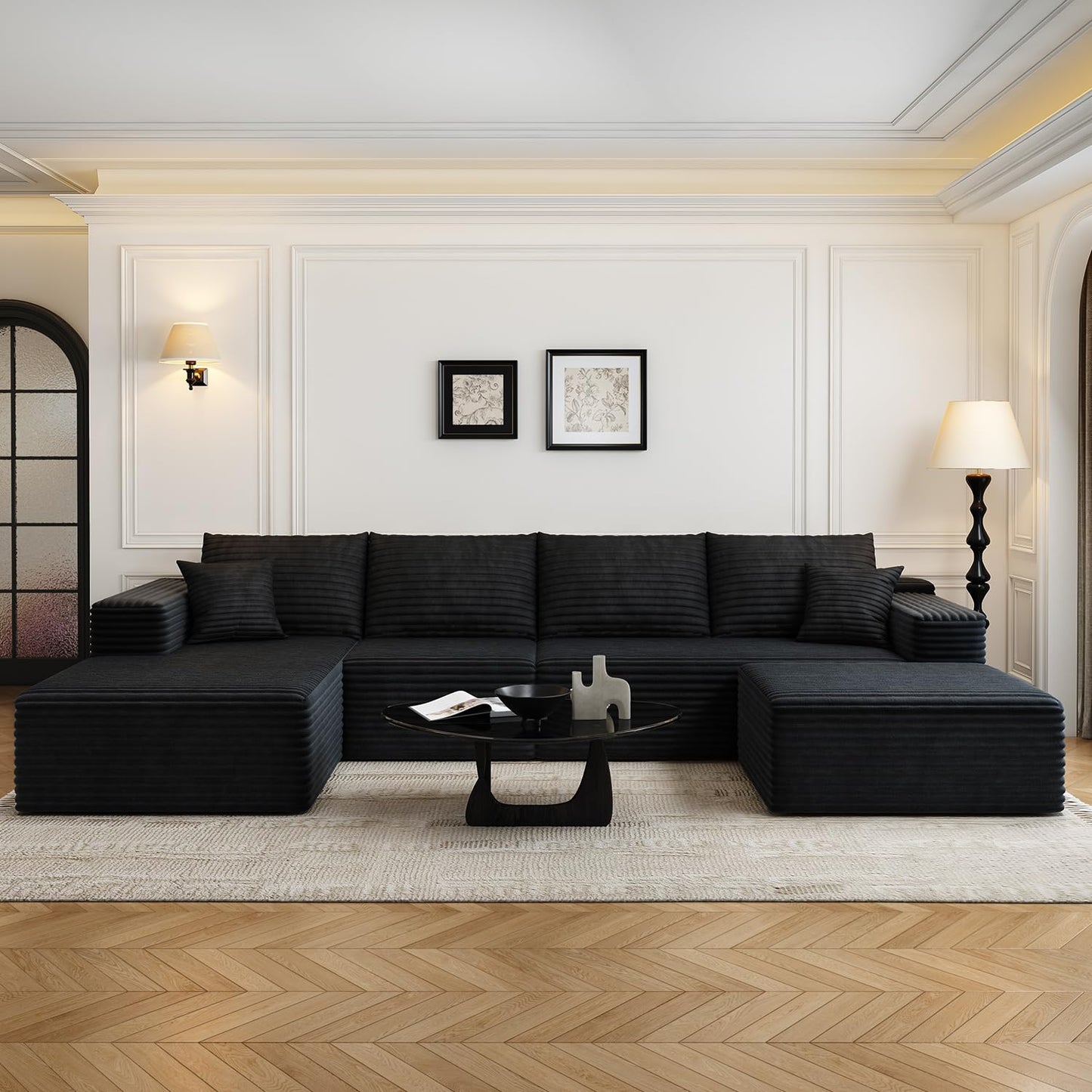 107.5" Cloud Modular Sectional Sofa with 1 Ottoman,Modern Minimalist Upholstered Couches, Comfort U Shaped Sofa for Living Room,Deep Seat Corner Couch,No Assembly Required (Black,Left Facing Chaise)