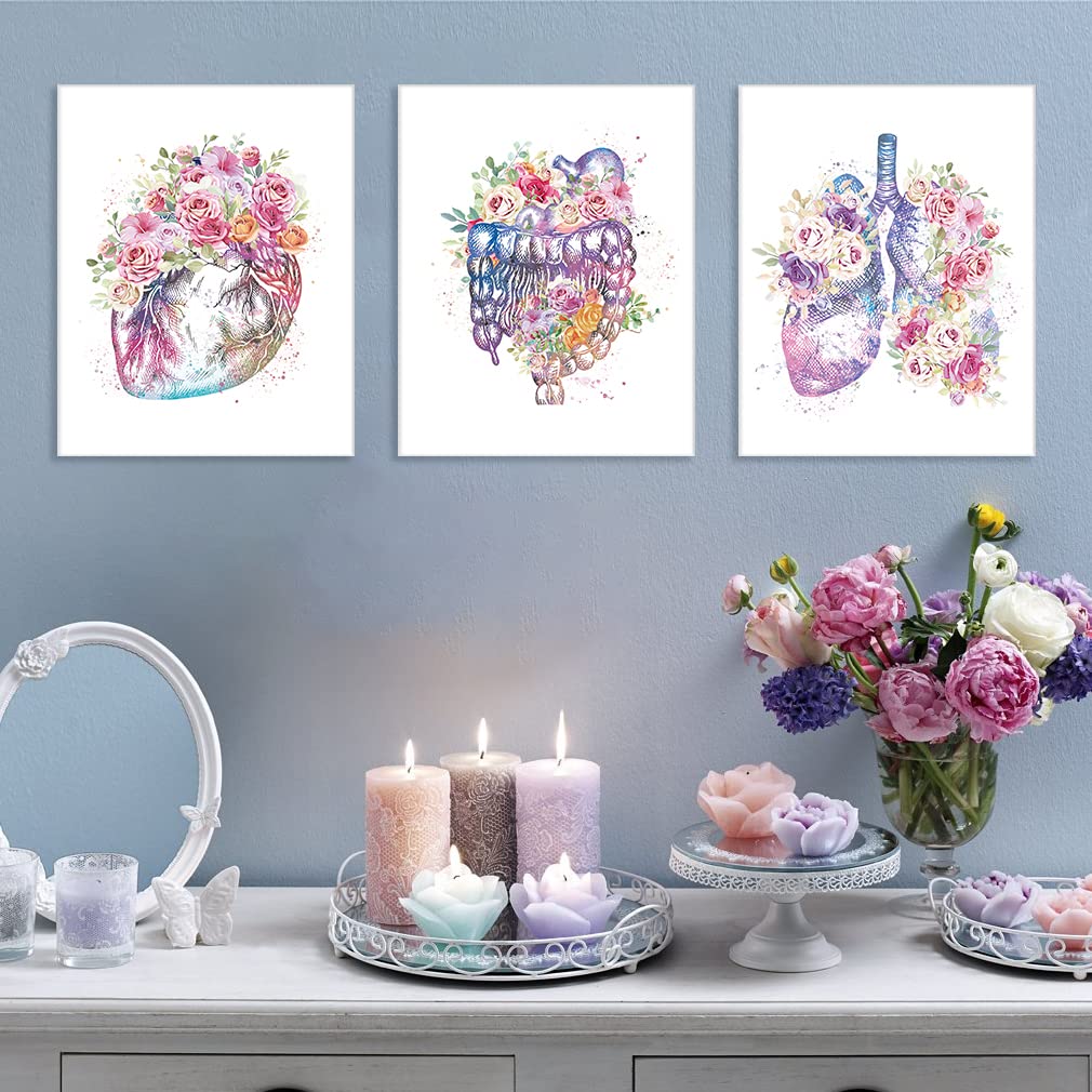 CHDITB Unframed Flowers Skeletal Wall Art Print, Human Organs Art Printing, Body Anatomy Art Posters Abstract Anatomy Viscera Skull Wall Decor, Medical Wall Art For Clinic -Set Of 6 (8" x 10")