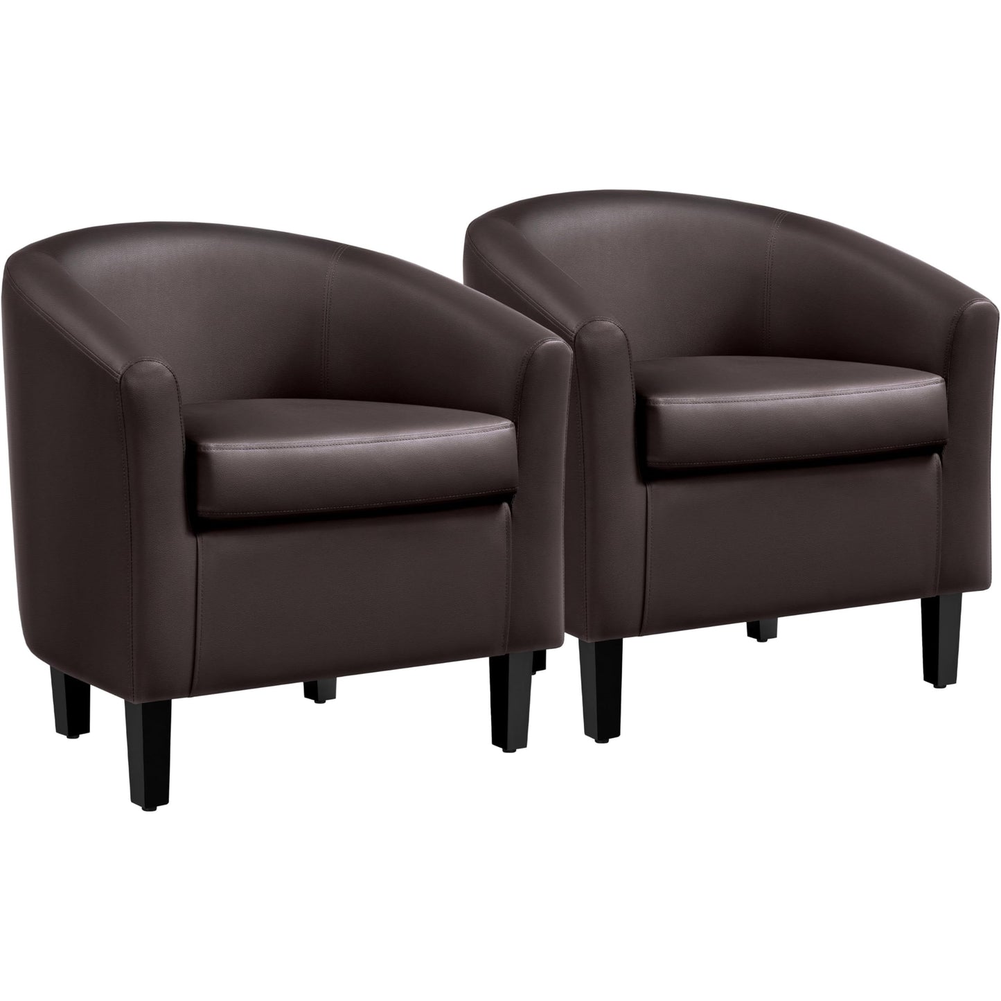Yaheetech Brown Accent Chairs Set of 2, Faux Leather Barrel Chairs, Comfy Modern Leather Club Armchairs with Soft Seat for Living Room Bedroom Reading Waiting Room, Brown