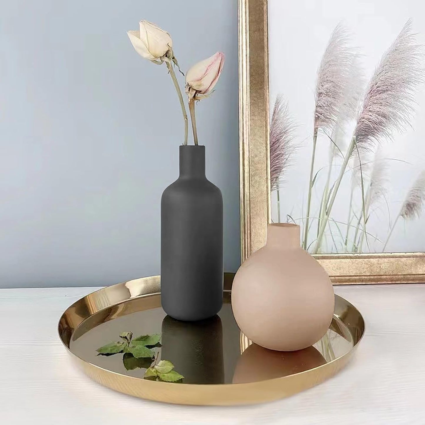 Ceramic Modern Farmhouse Vase, Neutral Small for Table, Living Room, Shelf, Bookshelf and Entryway Décor, Set of 3