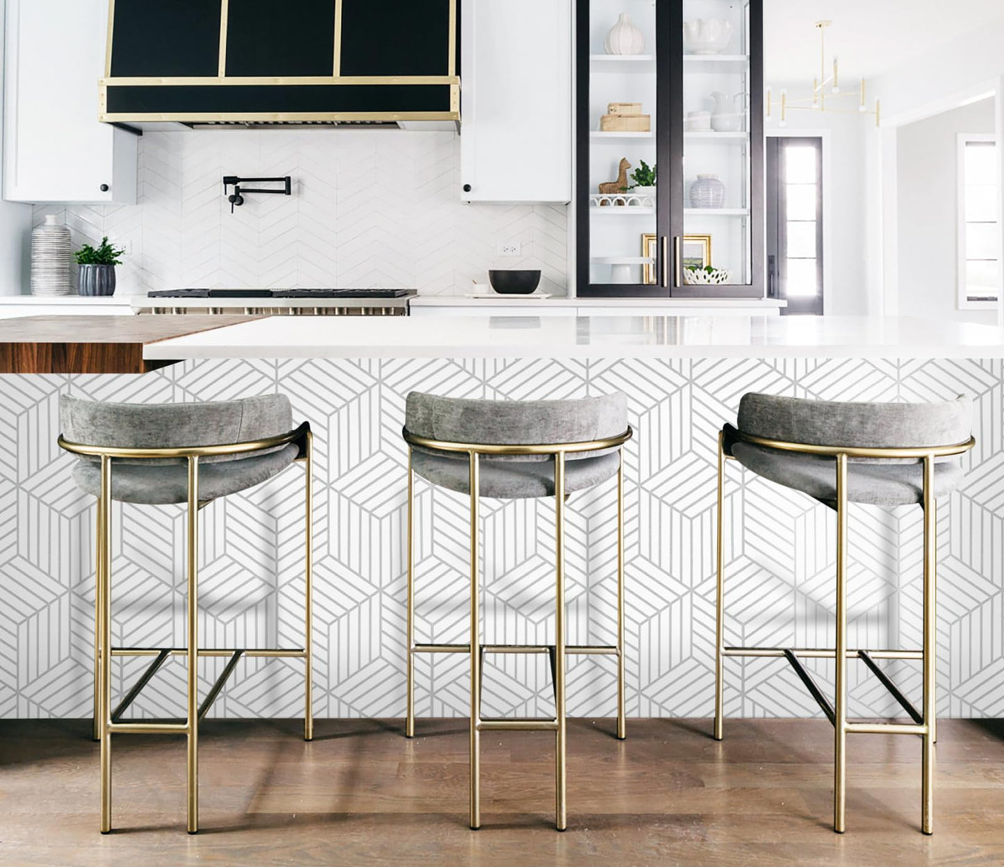 CiCiwind Peel and Stick Wallpaper Boho Wall Paper Modern White and Gold Geometric Contact Paper for Cabinets Removable Self Adhesive Bathroom Wallpaper for Bedroom Papel Tapiz para Pared 15.7"x78.7"