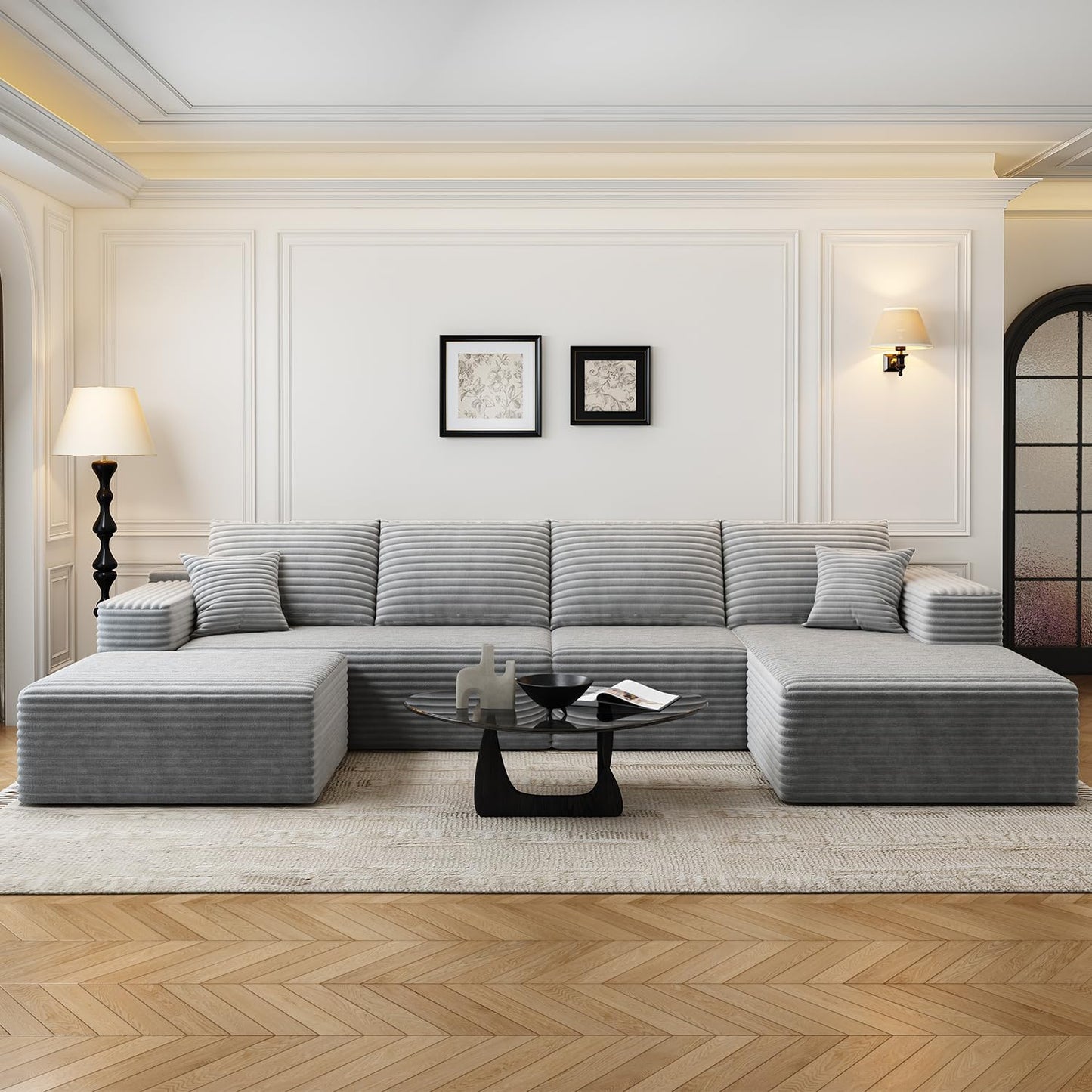 107.5" Cloud Modular Sectional Sofa with 1 Ottoman,Modern Minimalist Upholstered Couches, Comfort U Shaped Sofa for Living Room,Deep Seat Corner Couch,No Assembly Required (Black,Left Facing Chaise)