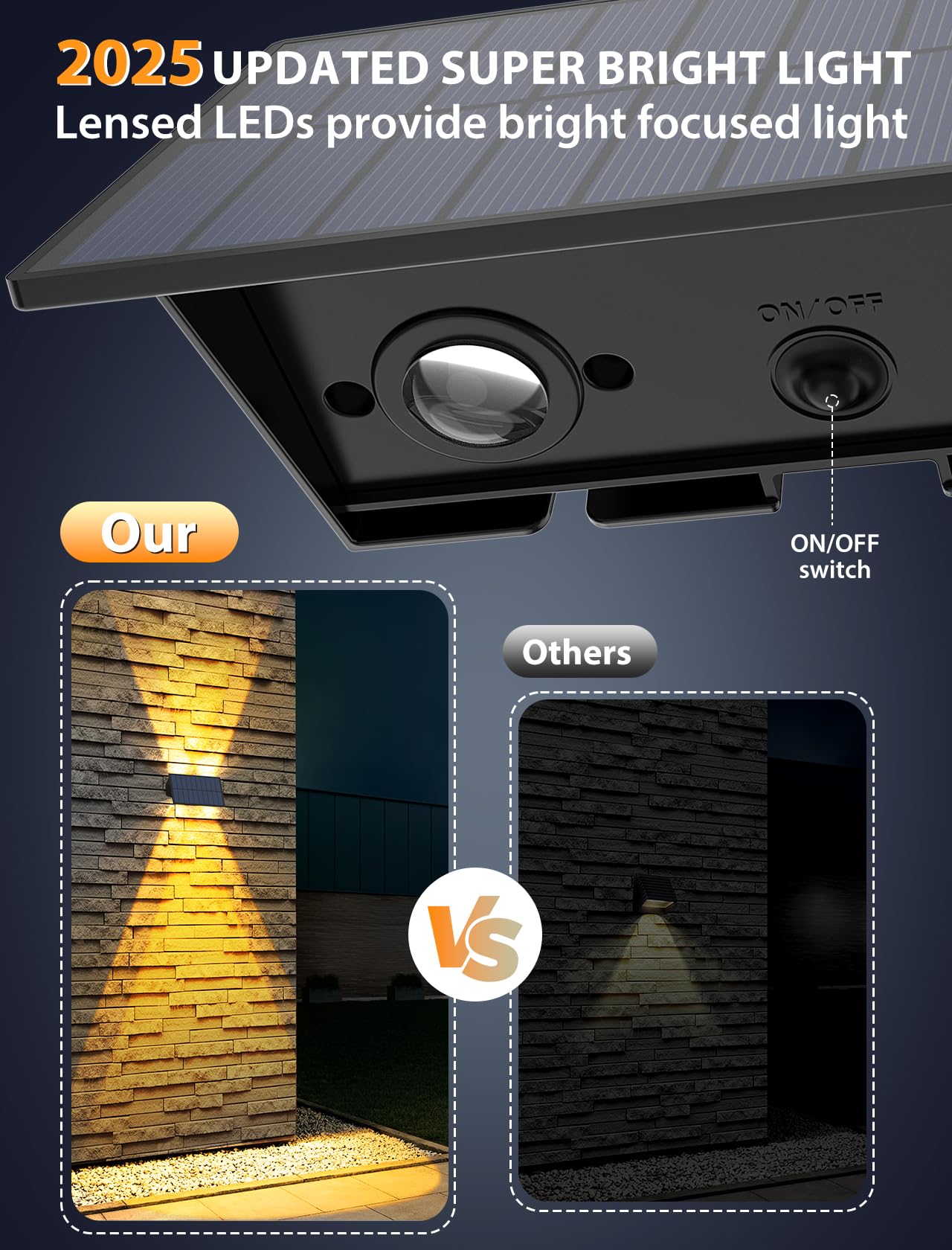 Solar Fence Lights,6Pack Solar Lights Outdoor Warm White + RGB Up & Down Waterproof 100 Lumens Dusk to Dawn Large Solar Wall Lights for Backyard/Pool/Railing/Patio/Porch/Step/Wall