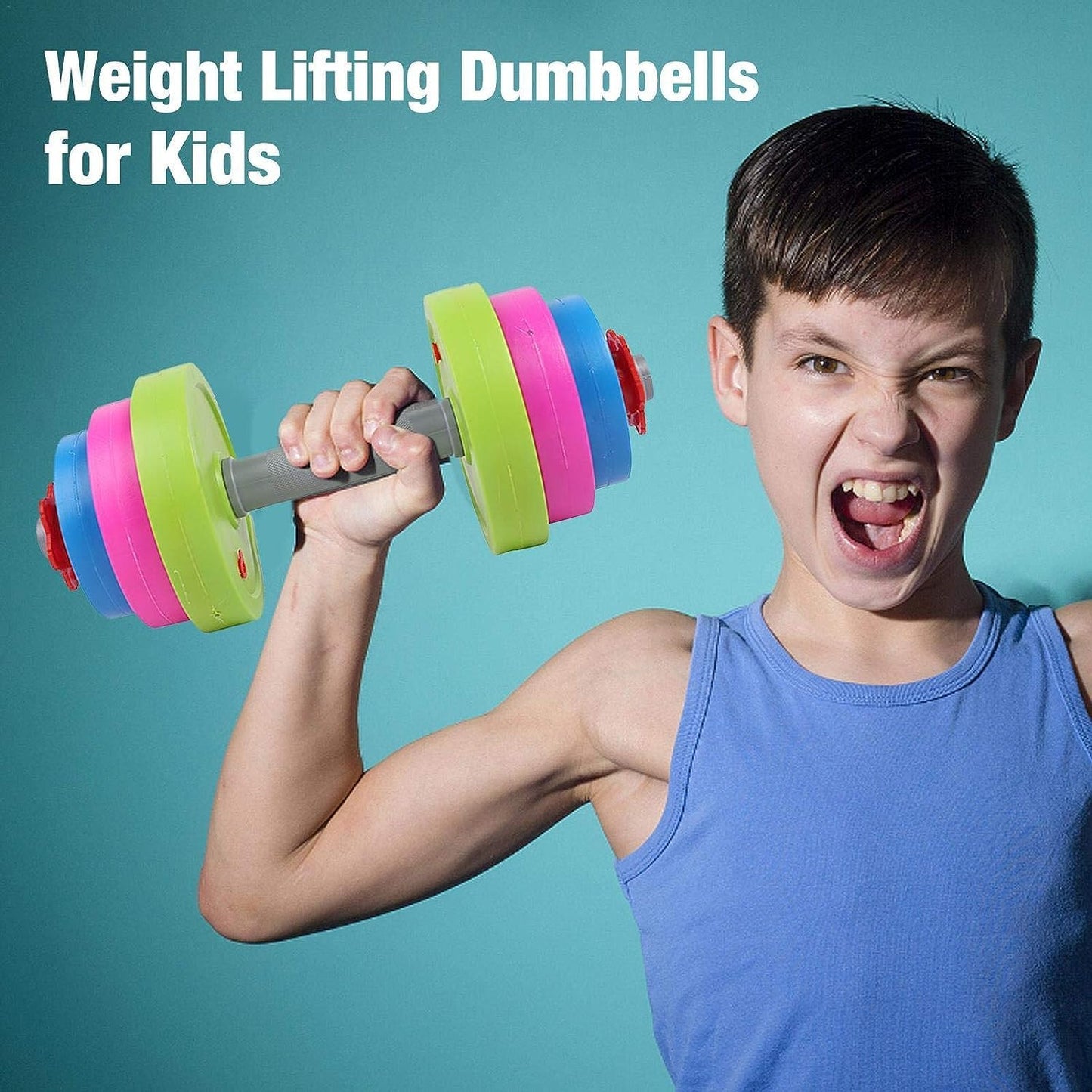 Kids Workout Dumbbell Weights Set - Toddler Toy Gym Equipment for Pretend Play Lifting, Adjustable Fill with Sand or Water