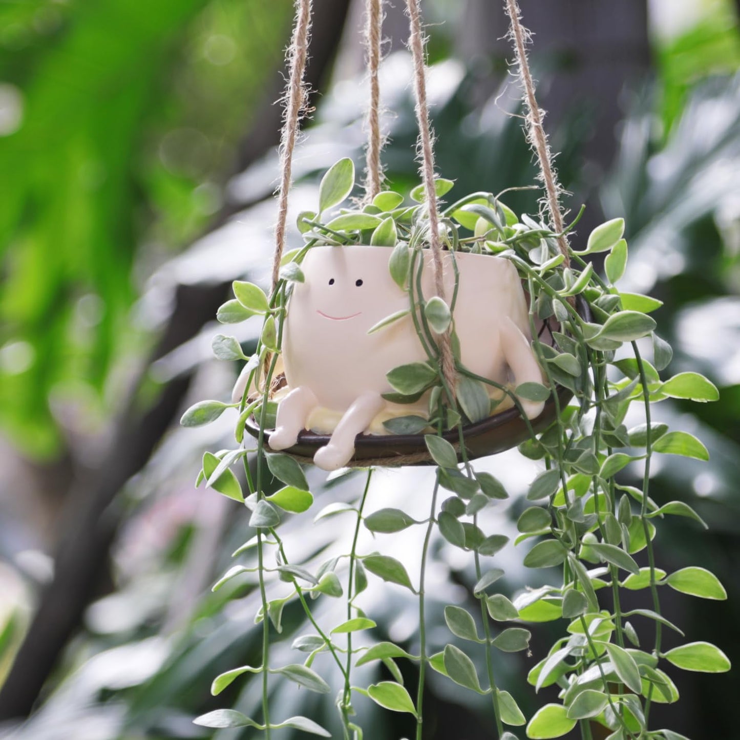 Hanging Swing Chair Planter Pot Smile Face Plant Pot for Indoor Outdoor Plants Cute Head Flower Pots for Succulent String of Pearls Unique Gift on Mother's Day, Birthday, Christmas