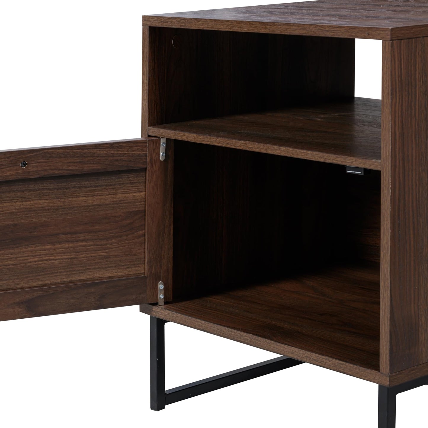 Nathan James Mina Rattan Wood End Side Accent Table Nightstand with Storage for Living Room or Bedroom, 1, Oak/Black