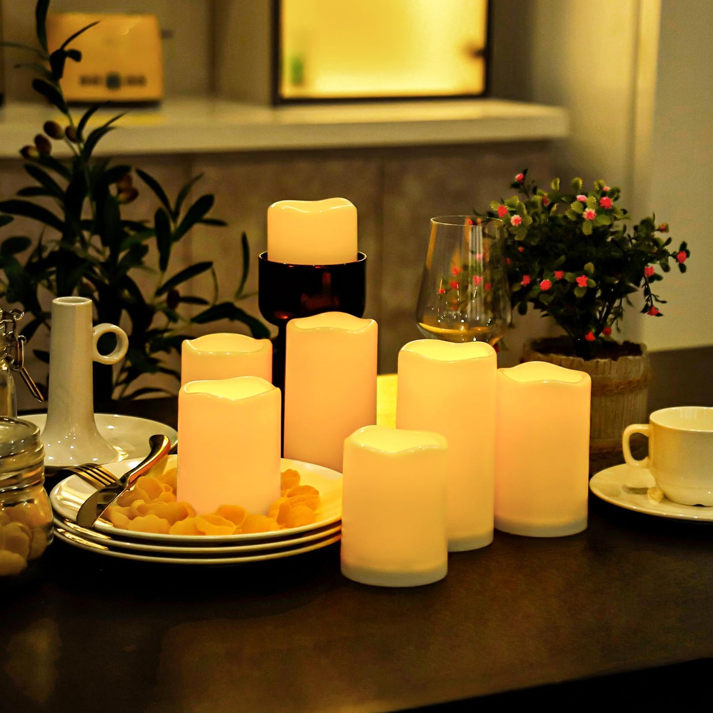 Aignis 12pcs Flameless LED Candles Battery Operated with 10-Key Remote Timer, Outdoor Indoor Waterproof Electric Lights, Warm Flickering Glow for Cozy & Romantic Home/Wedding/Holiday Décor