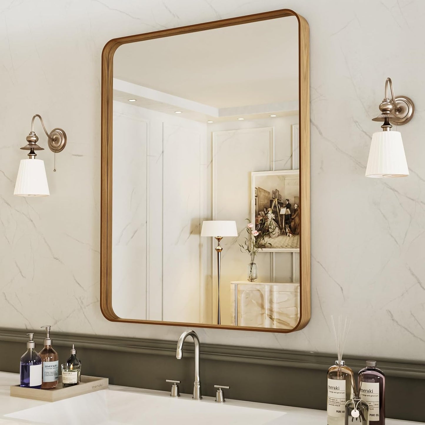 LOAAO Black Metal Framed Bathroom Mirror for Wall, 24X36 Inch Rounded Rectangle Mirror, Matte Black Bathroom Vanity Mirror Farmhouse, Anti-Rust, Hangs Horizontally or Vertically