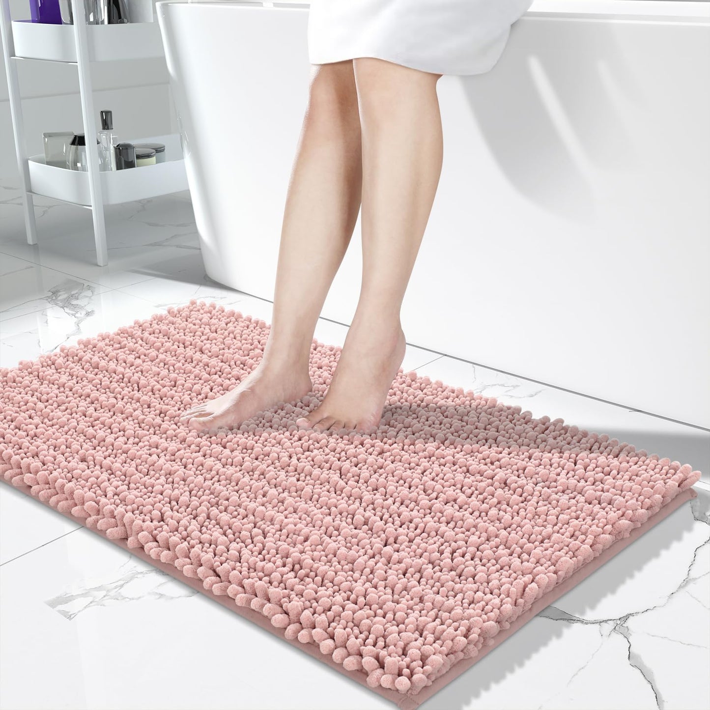 Yimobra Bathroom Rugs Non Slip Washable 32x20 Inch - Ultra Soft Absorbent Chenille Bath Mat, Quick Dry Shaggy Floor Carpet for Tub Shower