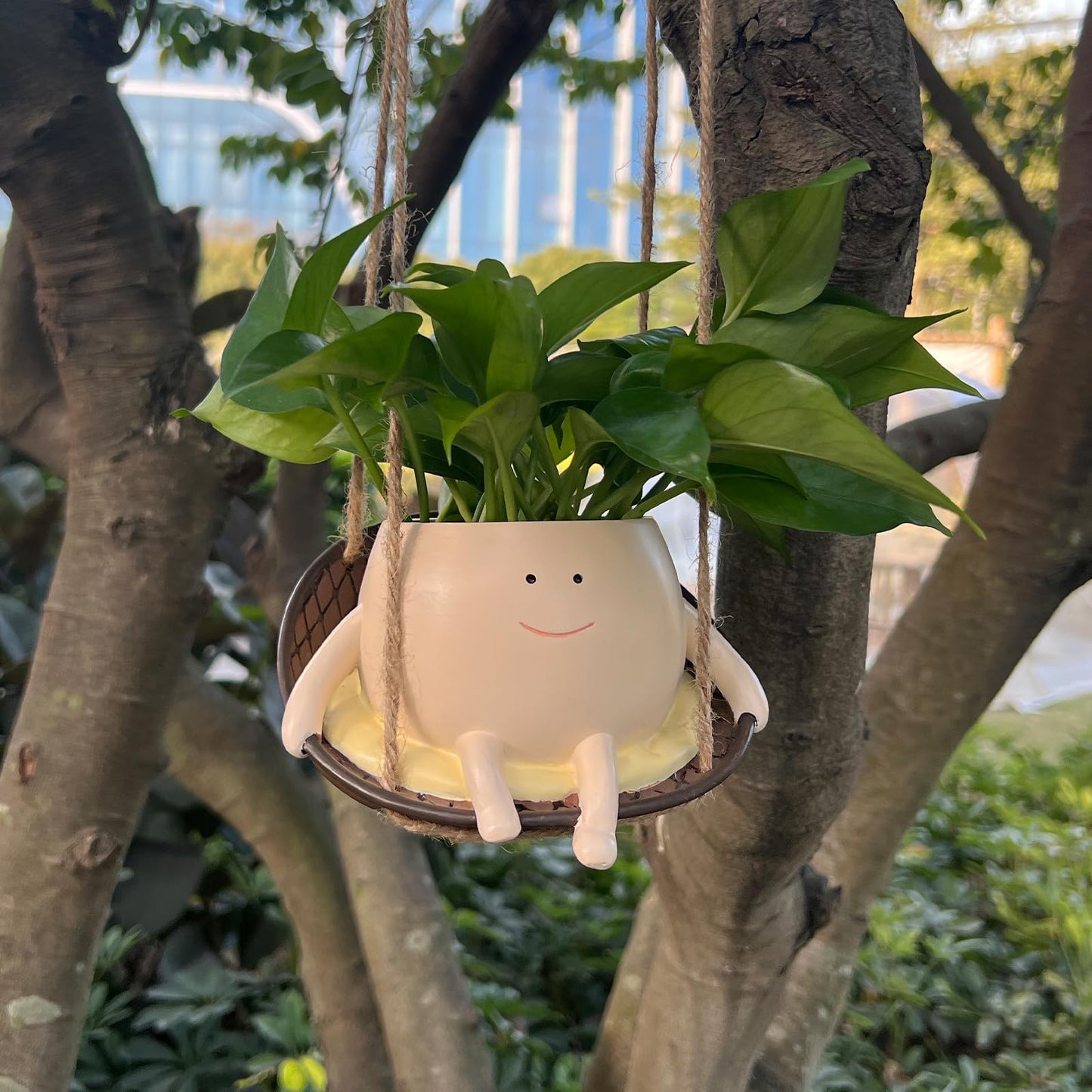Hanging Swing Chair Planter Pot Smile Face Plant Pot for Indoor Outdoor Plants Cute Head Flower Pots for Succulent String of Pearls Unique Gift on Mother's Day, Birthday, Christmas