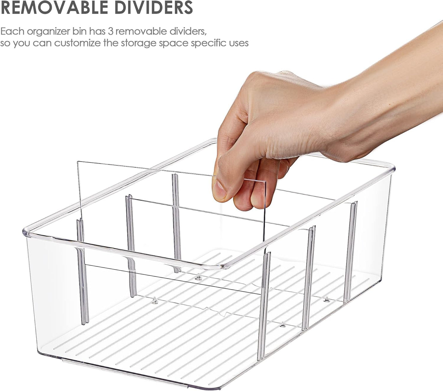 Vtopmart 8 Pack Food Storage Organizer Bins, Clear Plastic Bins for Pantry, Kitchen, Fridge, Cabinet Organization and Storage, 4 Compartment Holder