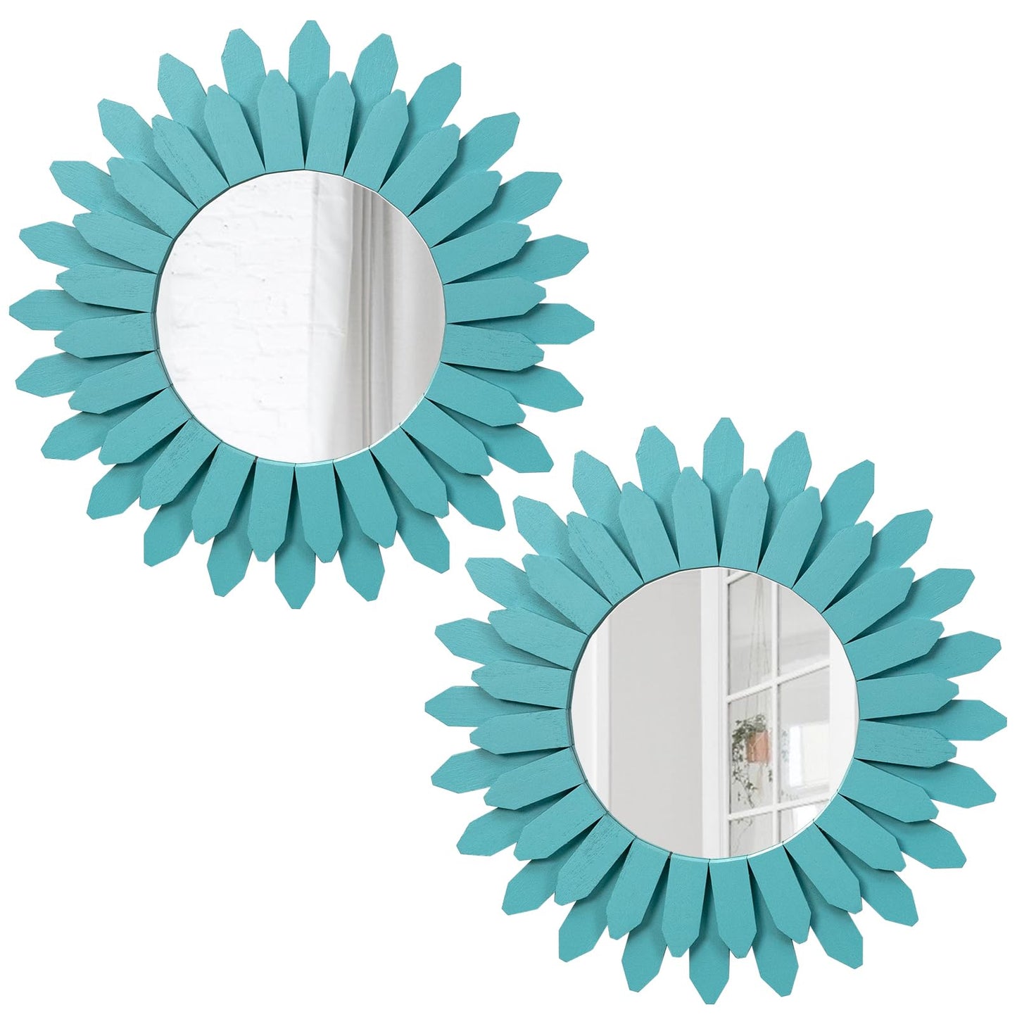 Honiway Wall Mirror Decorative 12 inch Rustic Wood Mirror Sunburst Boho Mirror for Entryway Bedroom Living Room Bathroom House Warming Gifts New Home Essential Carbonized Black