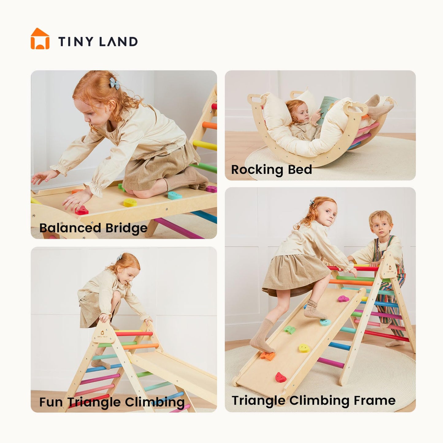 7-in-1 Foldable Pikler Triangle Climbing Toys Set for Kids,Baby Indoor Playground Wooden Montessori Climbing Set for Toddler (Natural)
