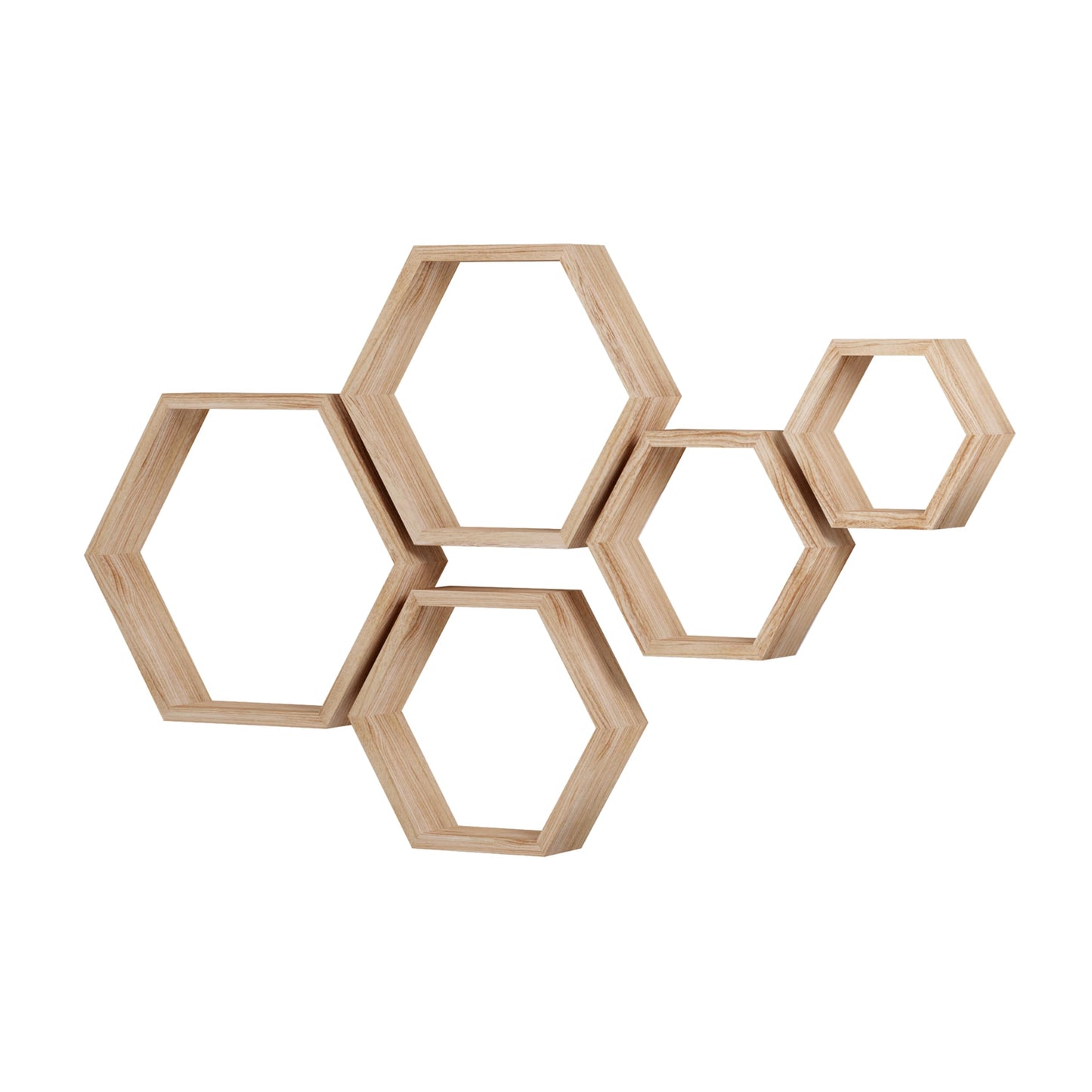 WONFUlity Hexagon Floating Shelves Honeycomb Shelves Wall Mounted Wood Farmhouse Storage Wall Shelf for Bathroom, Kitchen, Bedroom, Living Room,Driftwood Finish Decor, Black