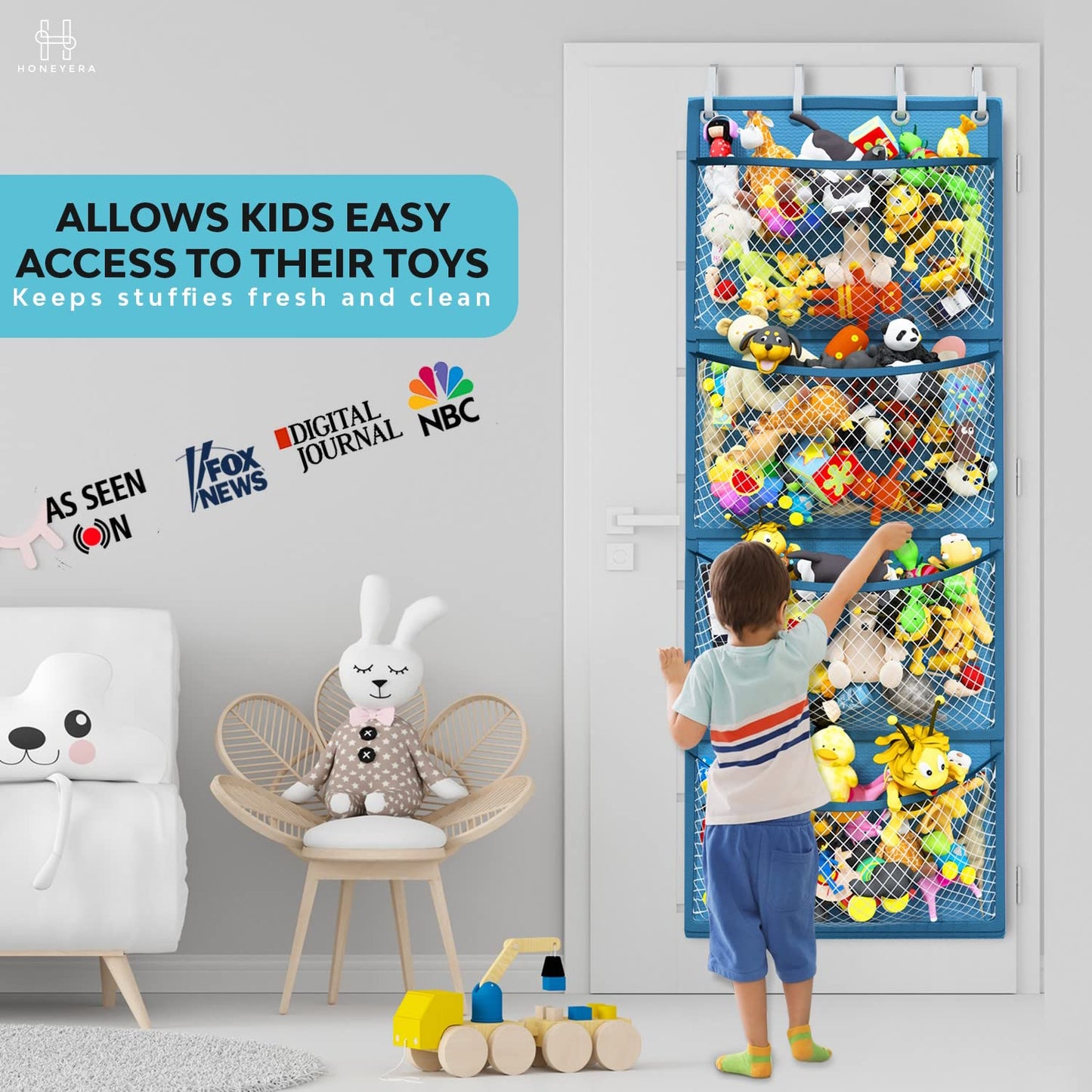 The Original Stuffed Animal Storage (Patent Pending) - Over Door Organizer for Stuffies, Baby Ideas Holder, Toy Plush/Hammock Hanging Storage Net Big Girls Toddler Large Bag Animals