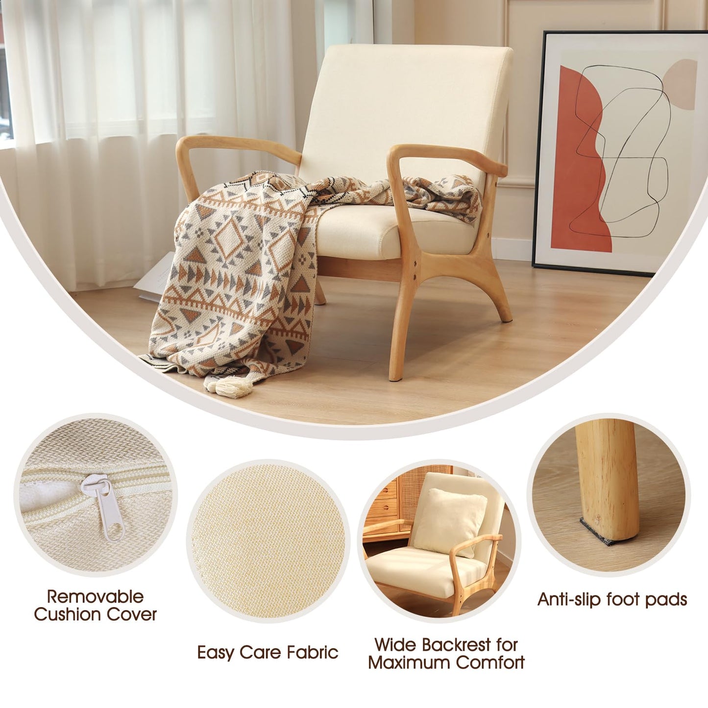 ELUCHANG Mid-Century Modern Accent Chair With Lumbar Pillow, Upholstered Armchair