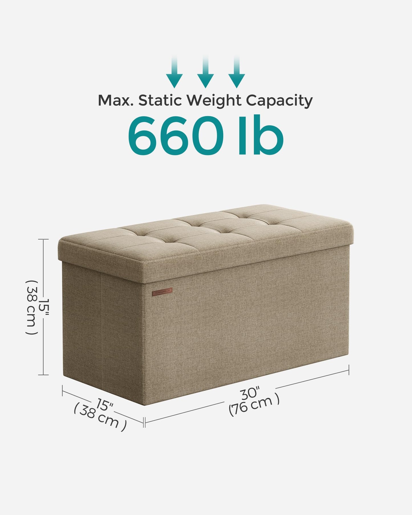 SONGMICS MAZIE Collection - 43 Inches Folding Storage Ottoman Bench, Ottoman Foot Rest, End of Bed Bench, Storage Chest, Load 660 lb, for Living Room, Bedroom, Entryway, Midnight Blue ULSF77IN