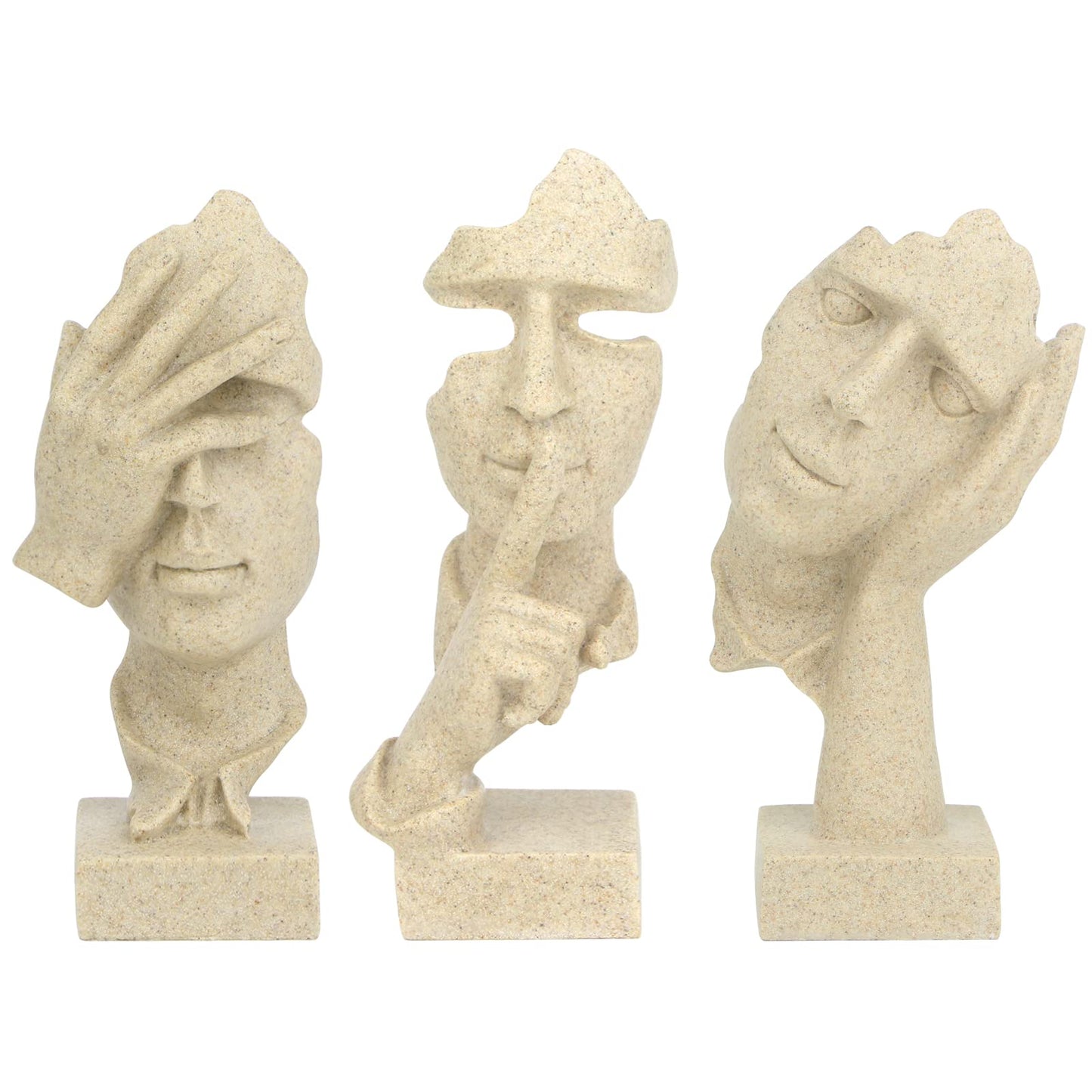 3 Pcs Thinker Statue, Silence is Gold Abstract Art Figurine, No Hear No See No Speak Modern Home Resin Sculptures Decorative Objects