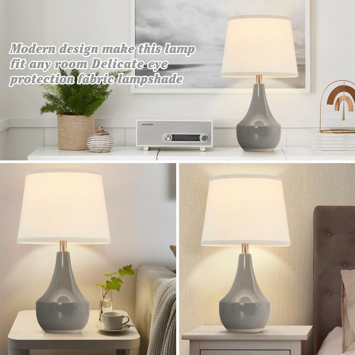 GyroVu Table Lamp Set of 2, 18.63” Ceramic Table Lamp Classic Beside Lamps Nightstand Lamp Modern Lamp for Living Room, Bedroom & Office Rocker Swtich Sage Green-LED Bulbs Included