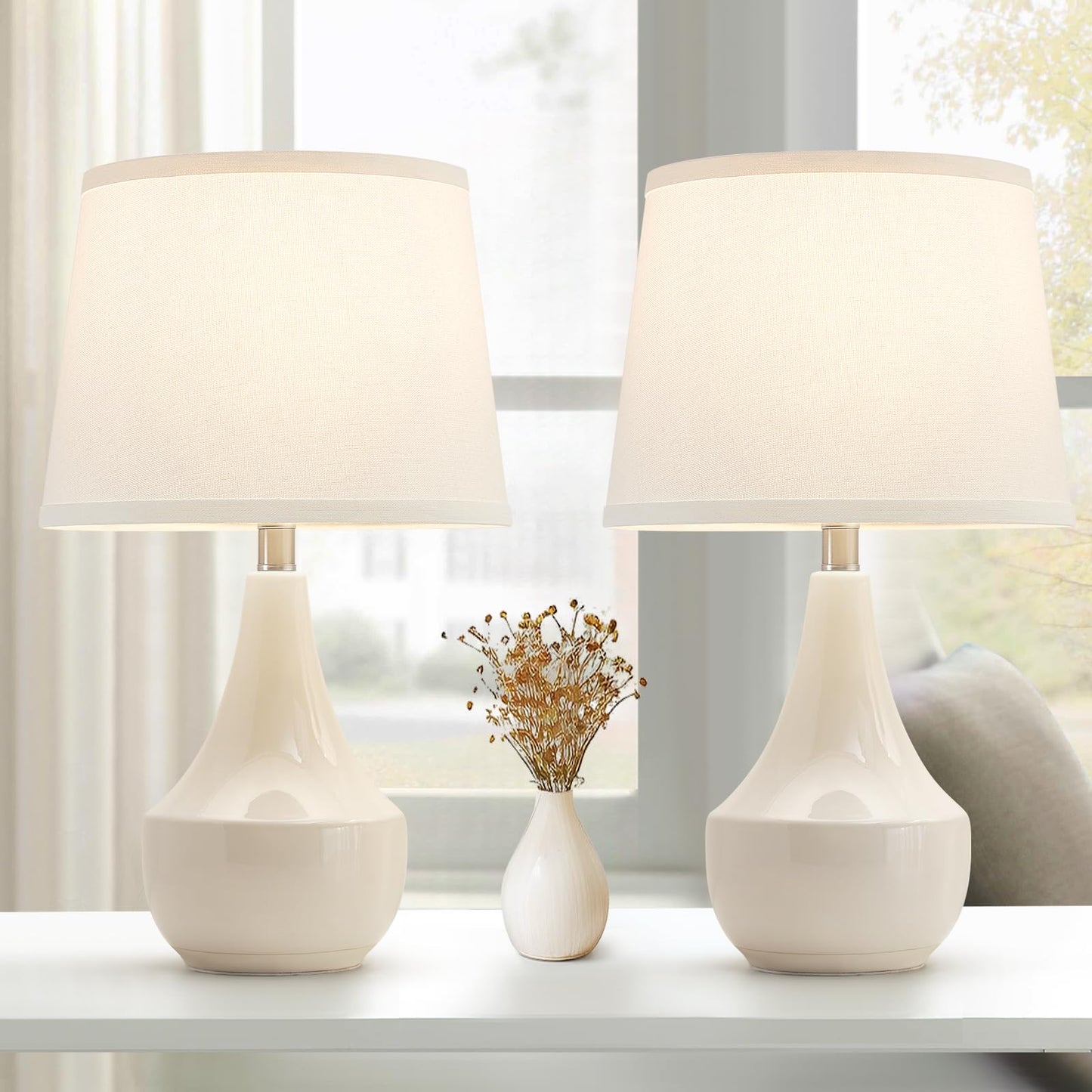 GyroVu Table Lamp Set of 2, 18.63” Ceramic Table Lamp Classic Beside Lamps Nightstand Lamp Modern Lamp for Living Room, Bedroom & Office Rocker Swtich Sage Green-LED Bulbs Included