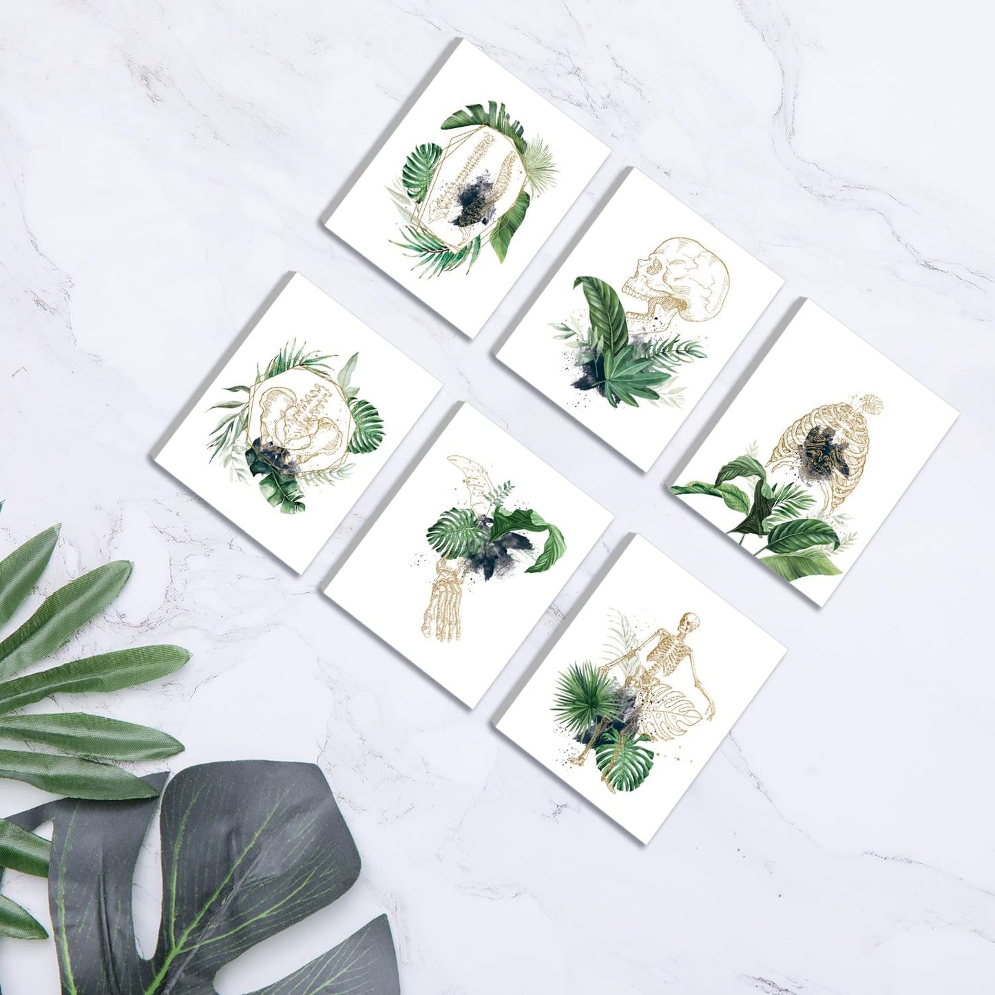 CHDITB Unframed Flowers Skeletal Wall Art Print, Human Organs Art Printing, Body Anatomy Art Posters Abstract Anatomy Viscera Skull Wall Decor, Medical Wall Art For Clinic -Set Of 6 (8" x 10")