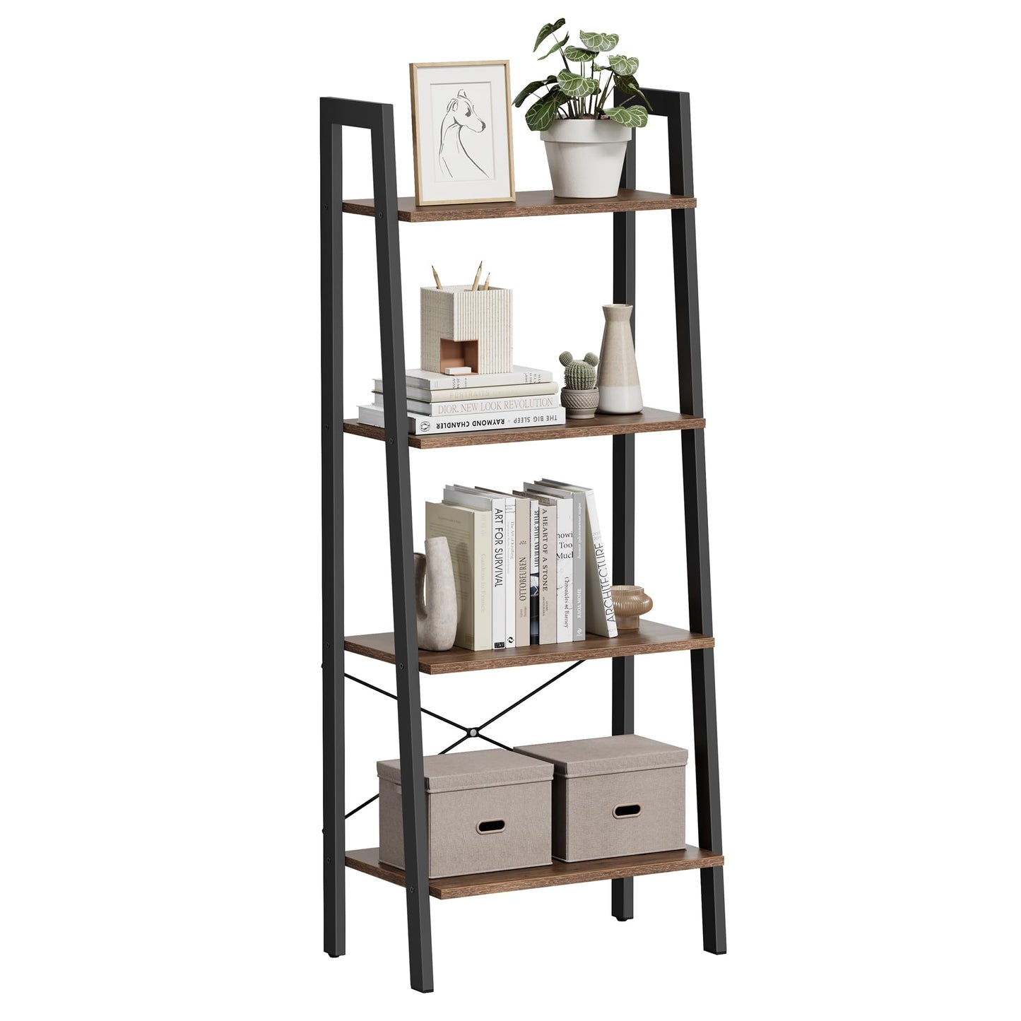 VASAGLE Ladder Shelf, 5-Tier Bookshelf, Storage Rack, Bookcase with Steel Frame, for Living Room, Home Office
