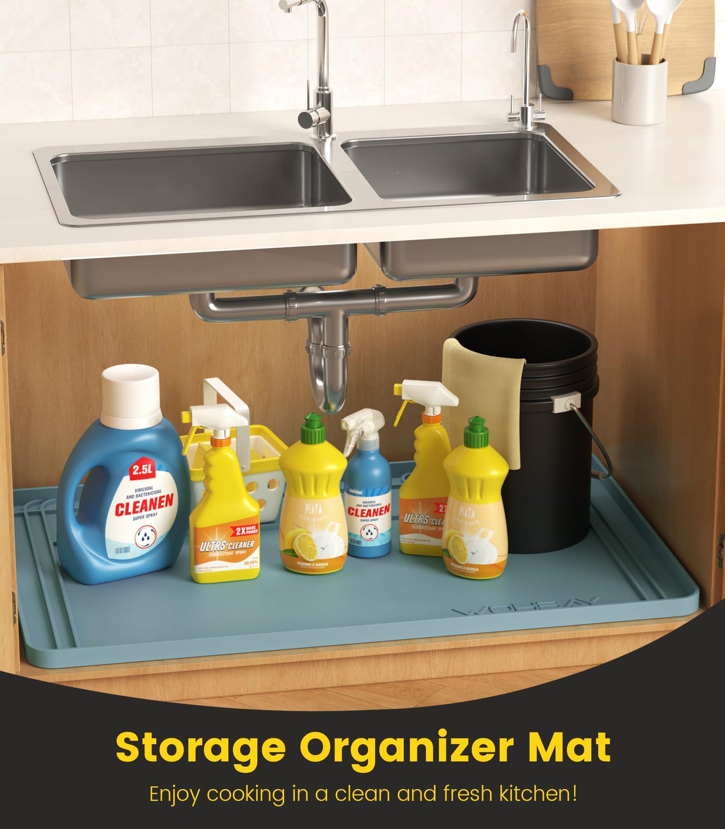Under Sink Mats for Kitchen Waterproof, 34" X 22" Or Smaller Cut to Fit Under Sink Drip Tray for Kitchen Bathroom Cabinets